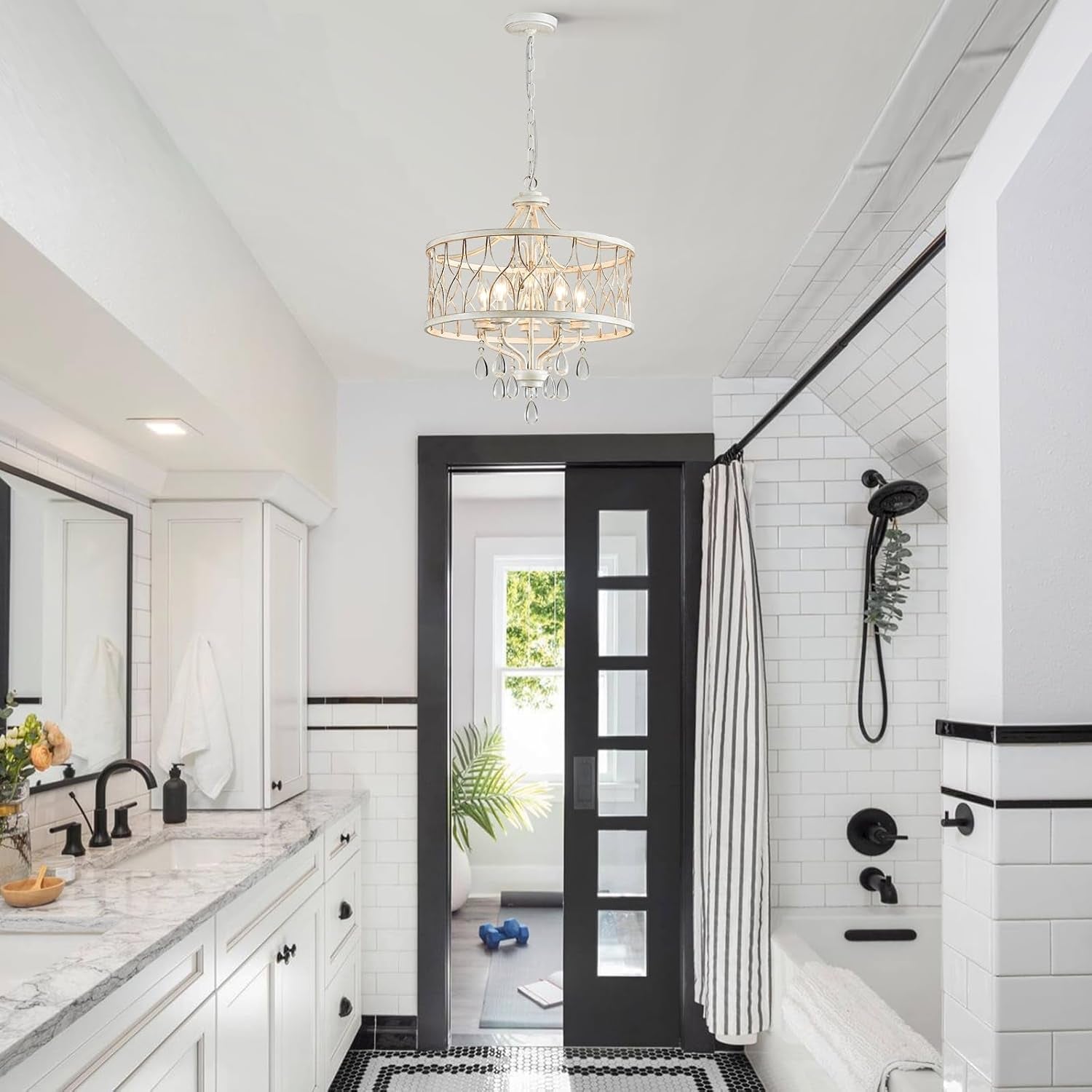 Five Light Crystal Chandelier White Finish Fixture-1