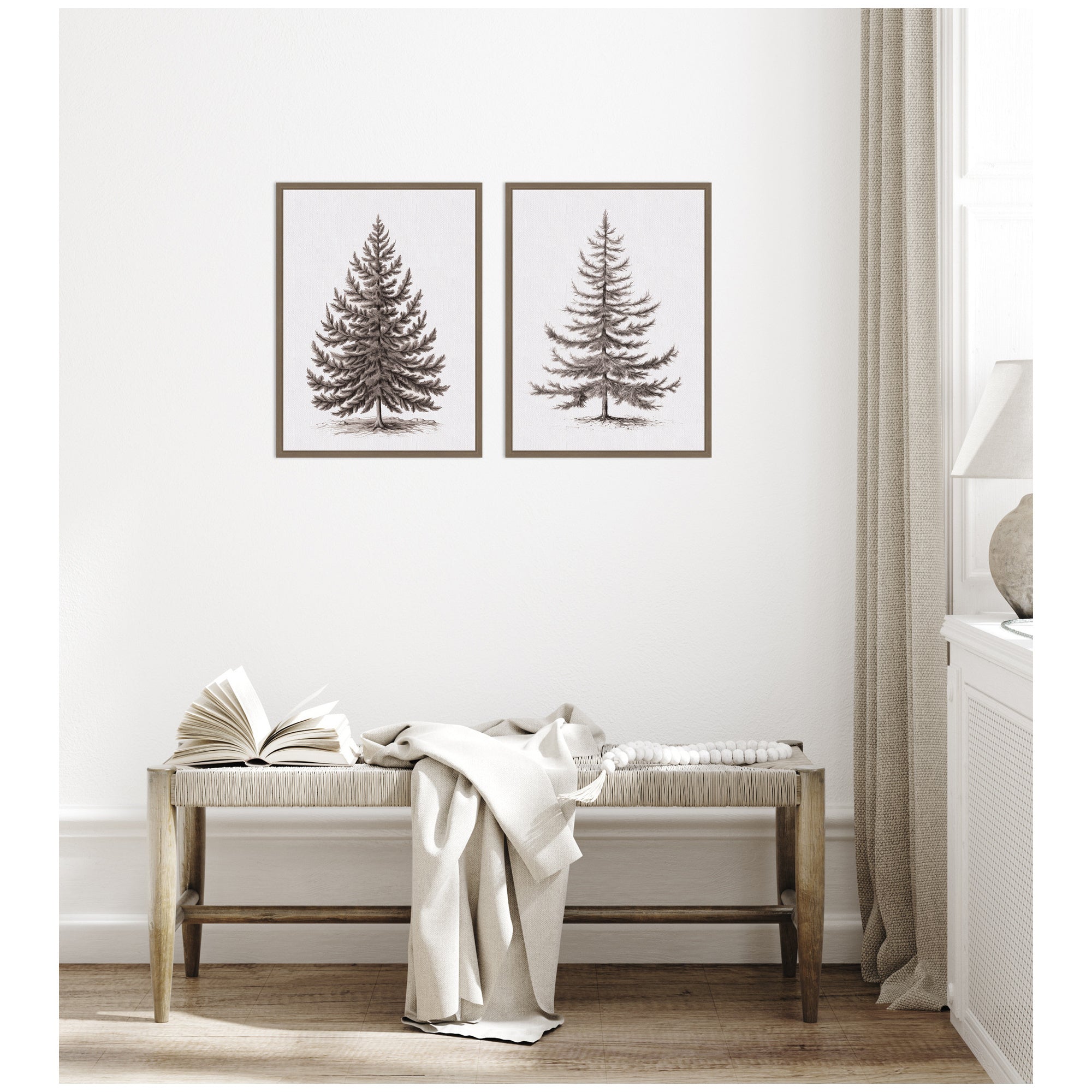 Sylvie Vintage Evergreen Fir Tree - 2 Piece Framed Canvas Art Set by The Creative Bunch Studio