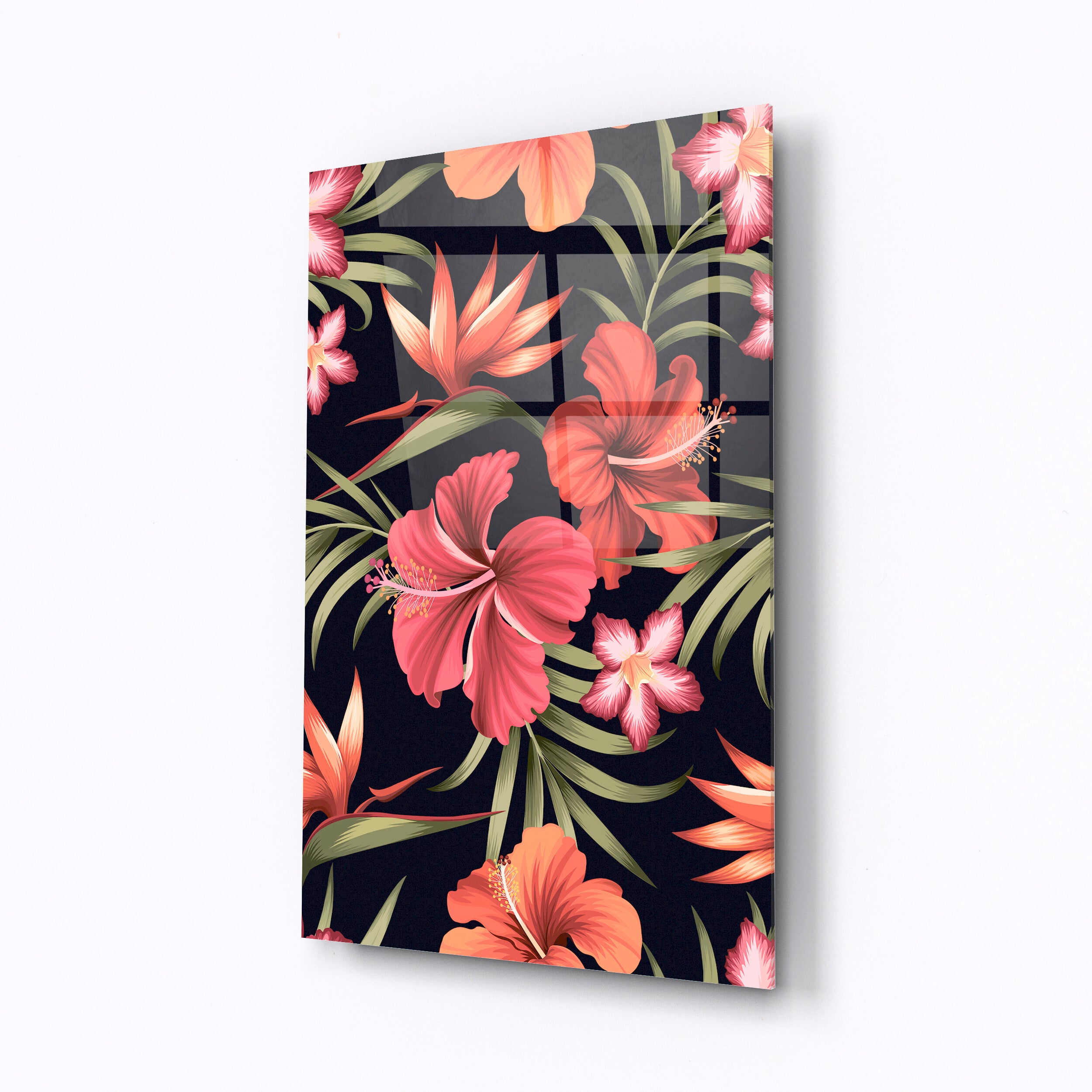 Tempered glass wall art Tropical flower-0