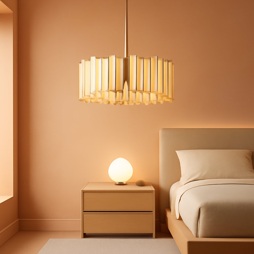 Gold Drum Chandelier Pendant Fixture Tiffany Glass-0