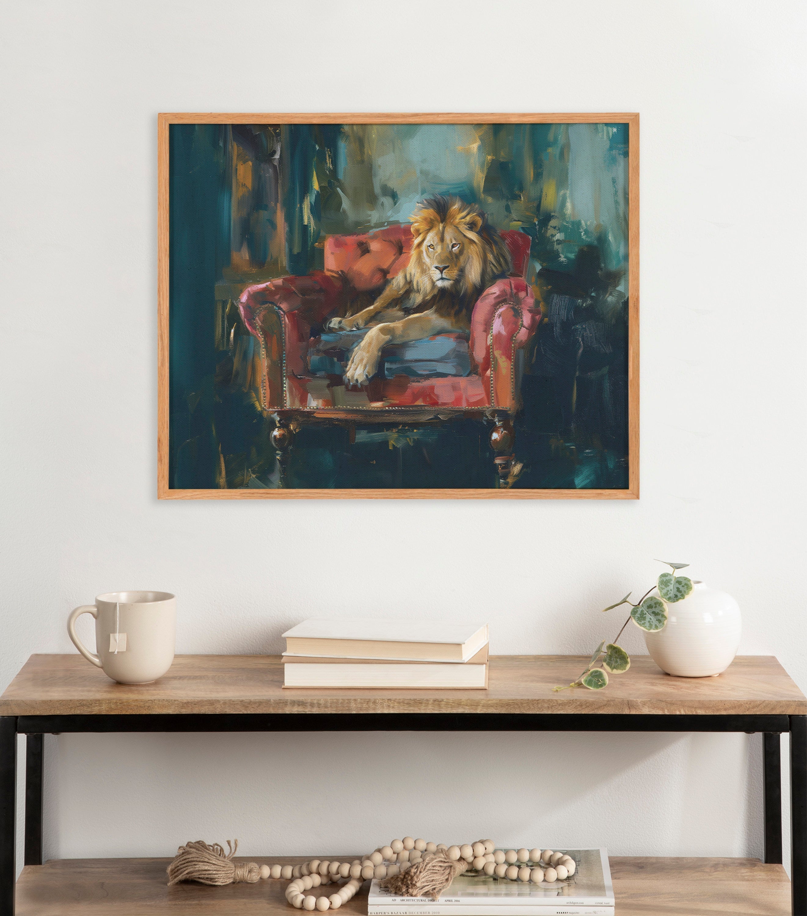 Gallery Lion Portrait in Rich Jewel Tones Print by The Creative Bunch Studio
