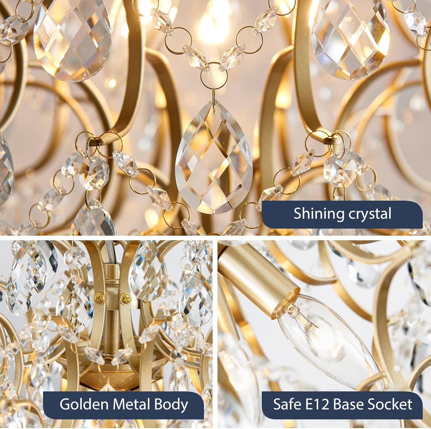 Gold Crystal Pendant Chandelier Raindrop Lighting Fixture-3