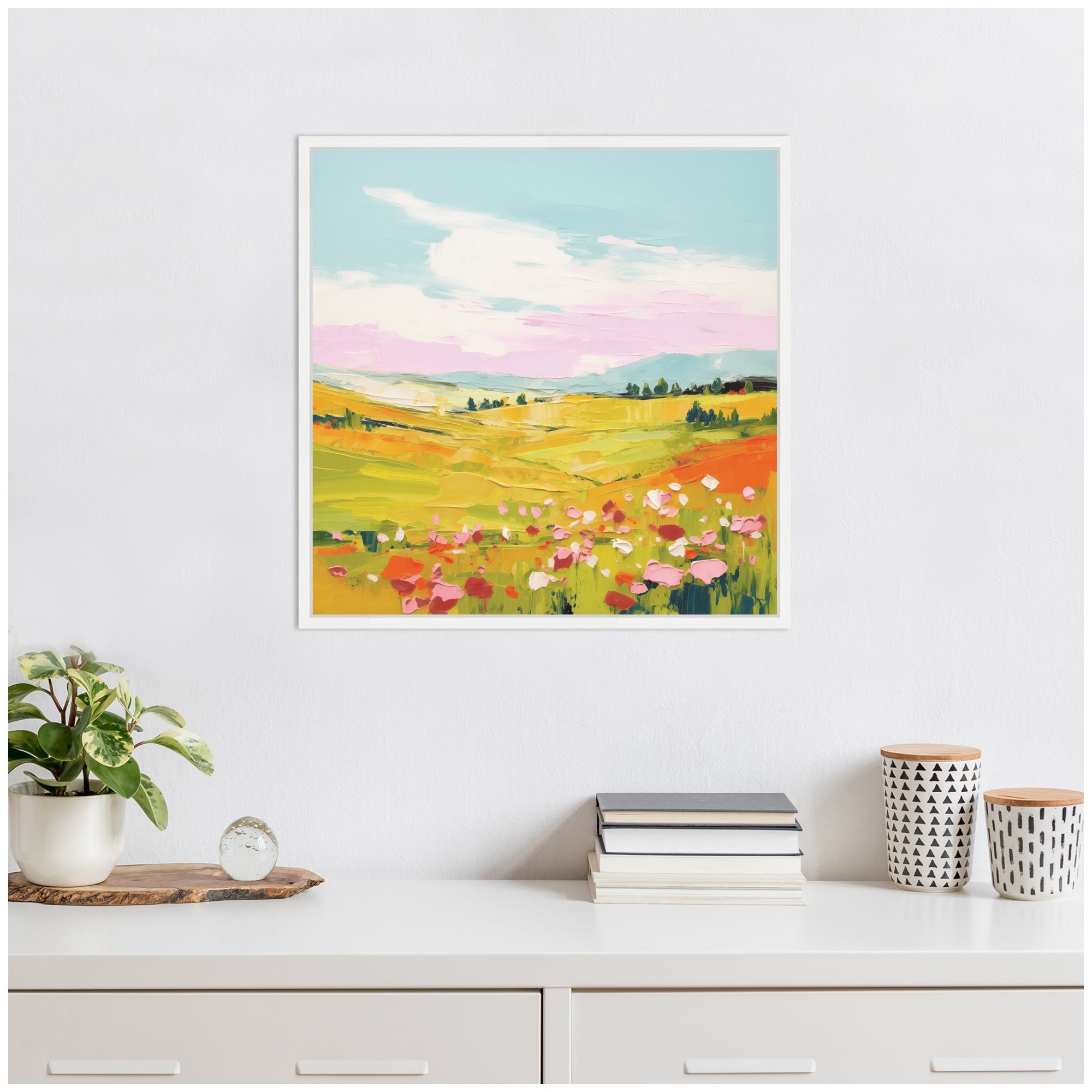 Sylvie Colorful Meadow Landscape Framed Canvas by The Creative Bunch Studio