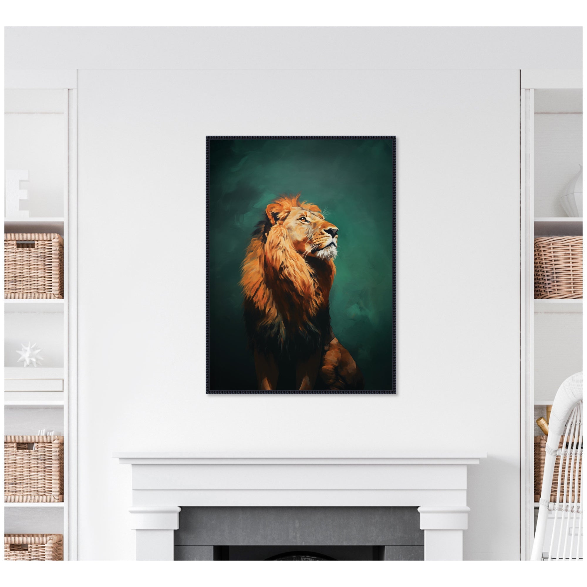Twilight Turquoise Jade Lion by The Creative Bunch Studio Framed Canvas Wall Art Print