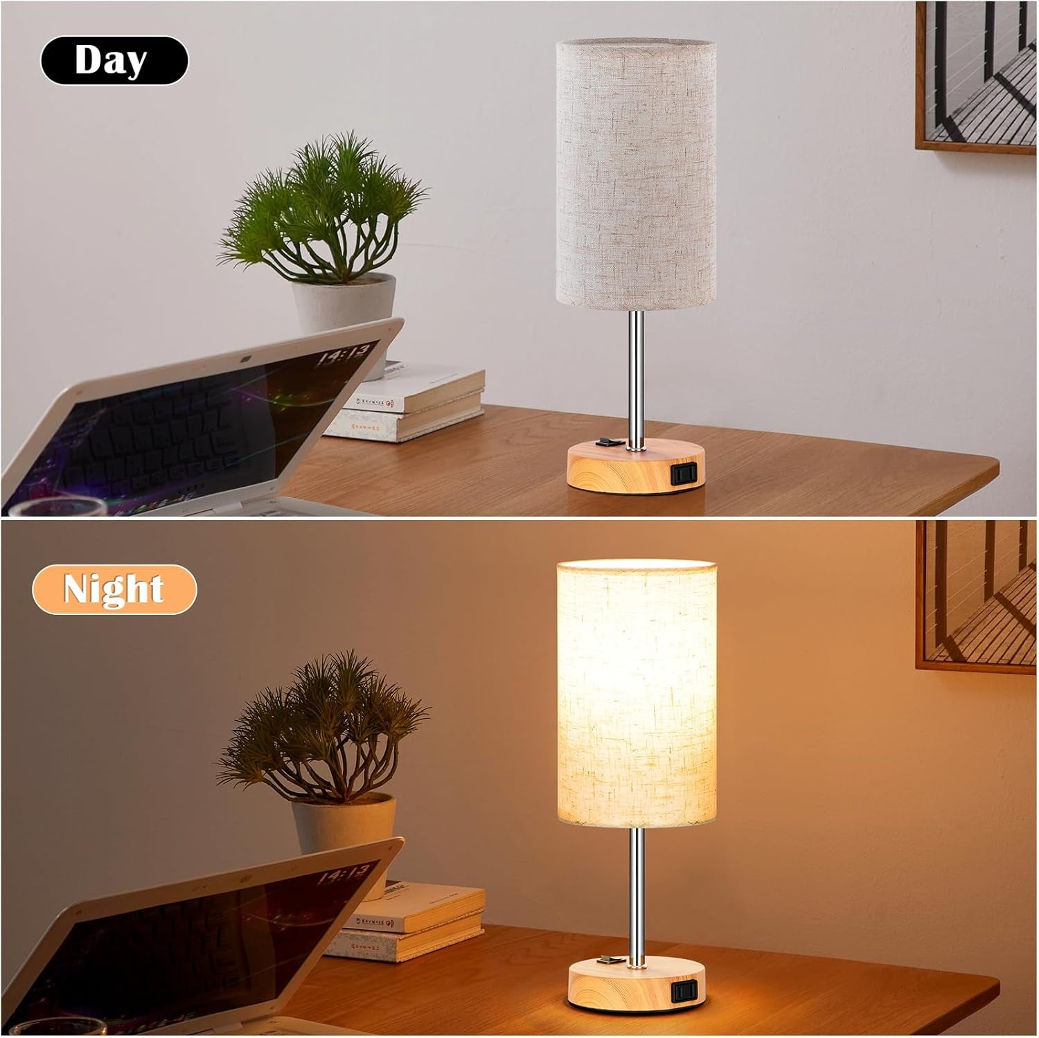 Bedside Table Lamp Set Of 2 Dimmable Three Way AC Outlet