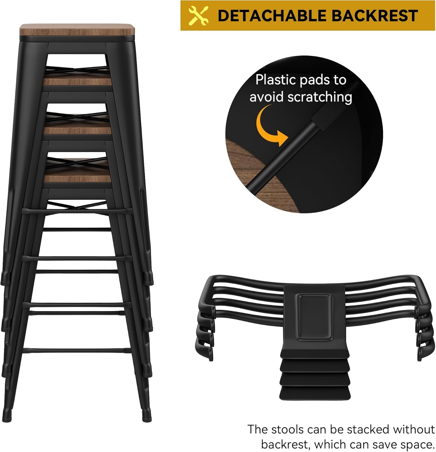 30 Inch Low Back Metal Barstools With Wooden Seat