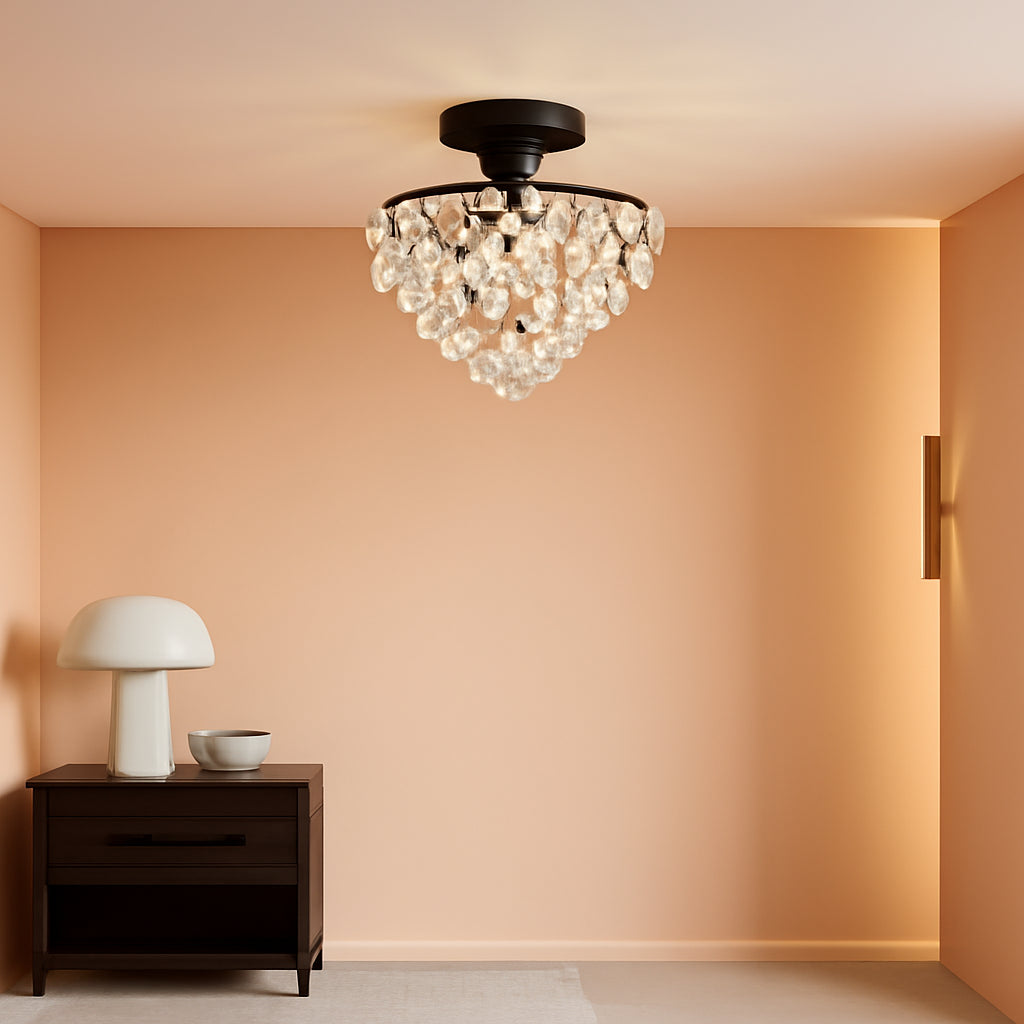 Black Crystal Ceiling Light Fixture Semi Flush Mount