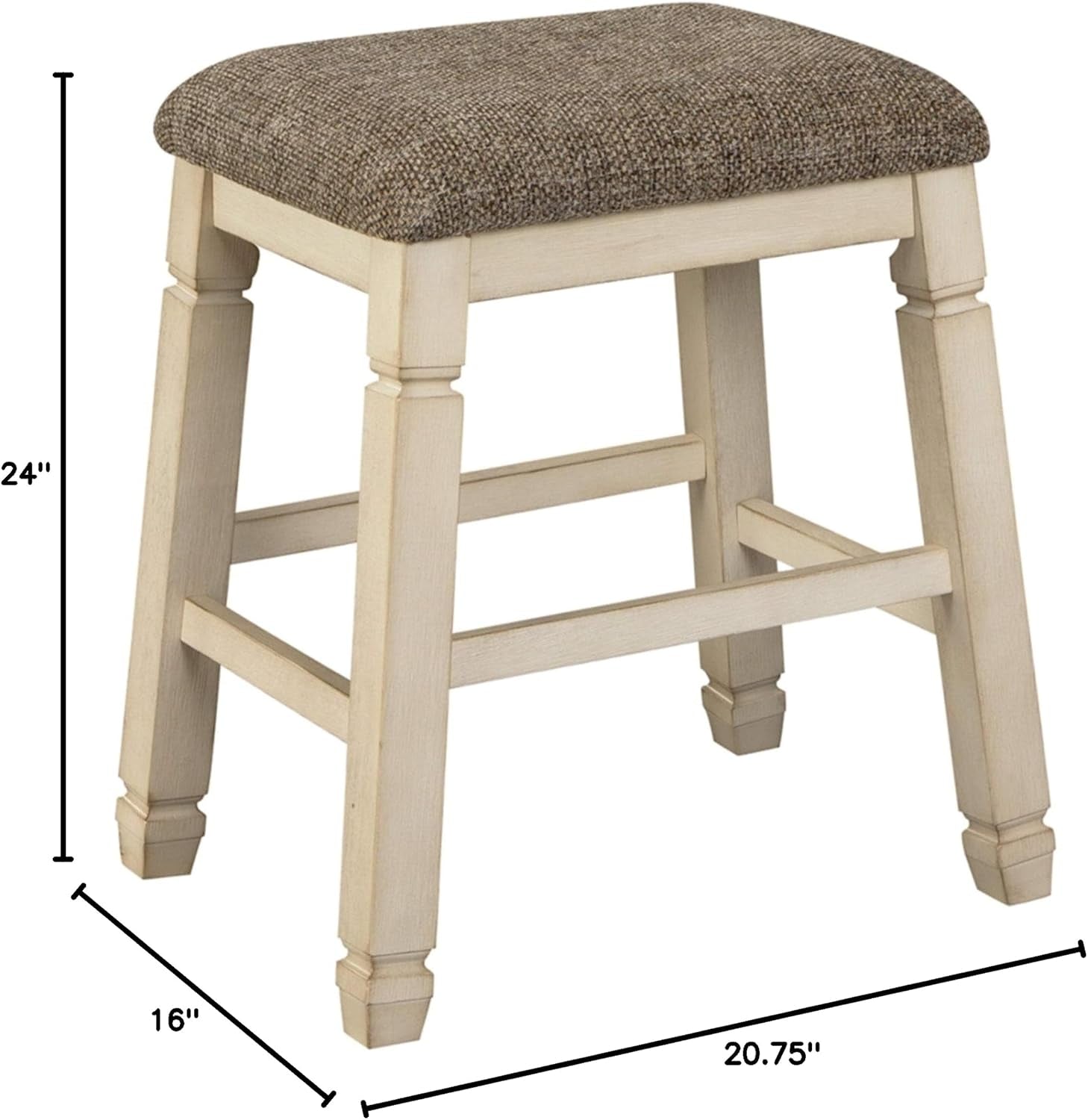 24 Inch Counter Height Upholstered Bar Stool Set Whitewash