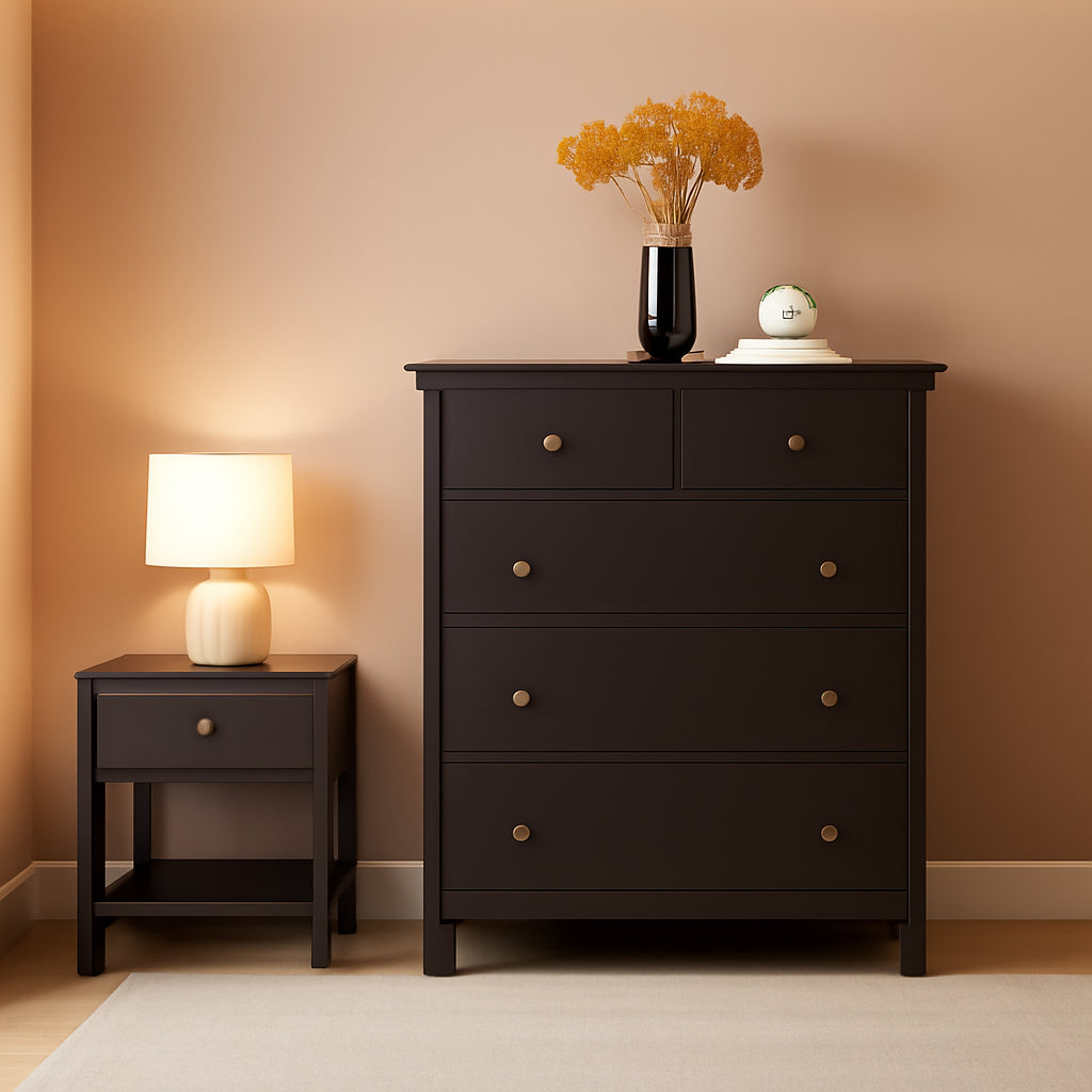 Dark Brown Modern 5 Drawer Chest of Drawers for Bedroom