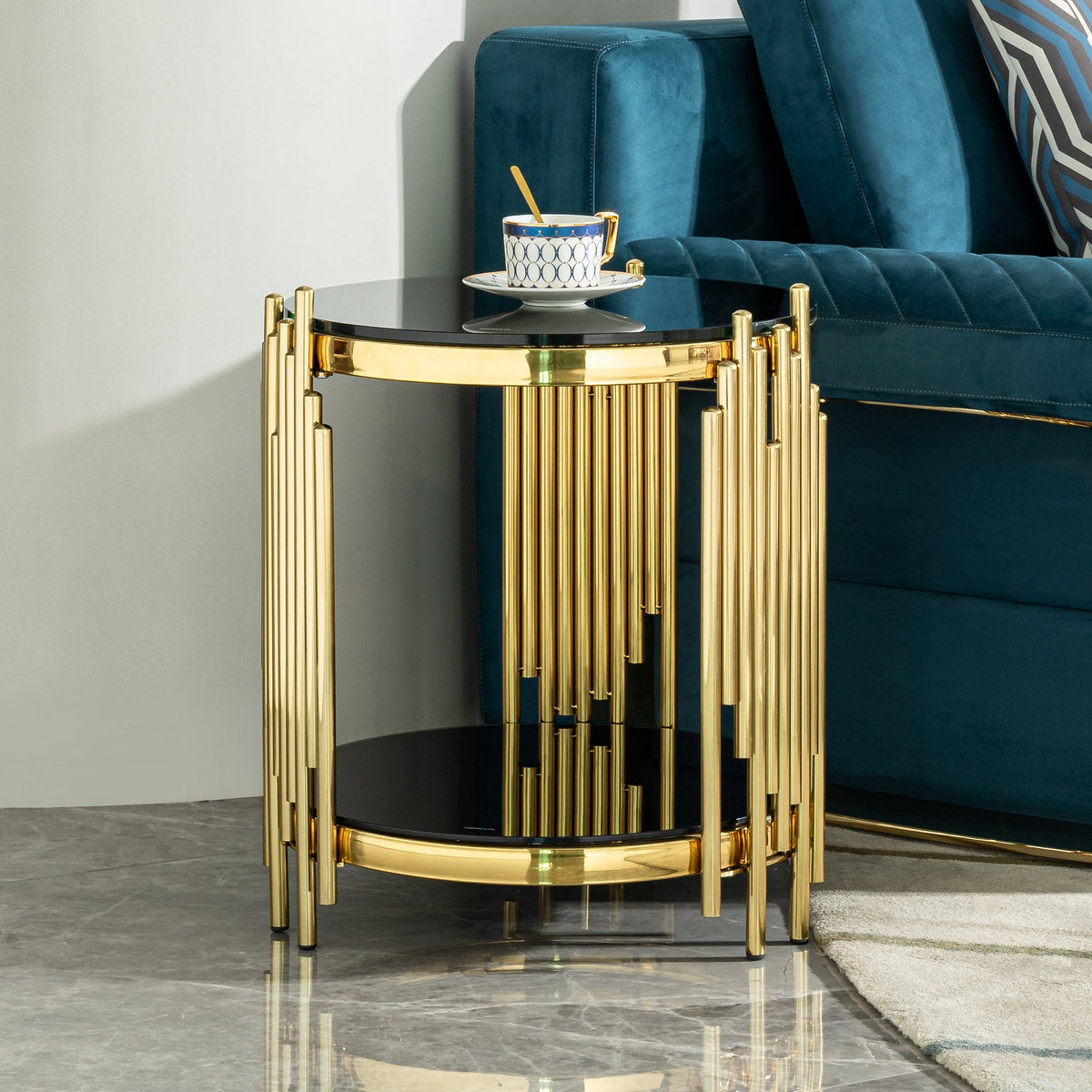 Luxury Round End Table with 2-Tier