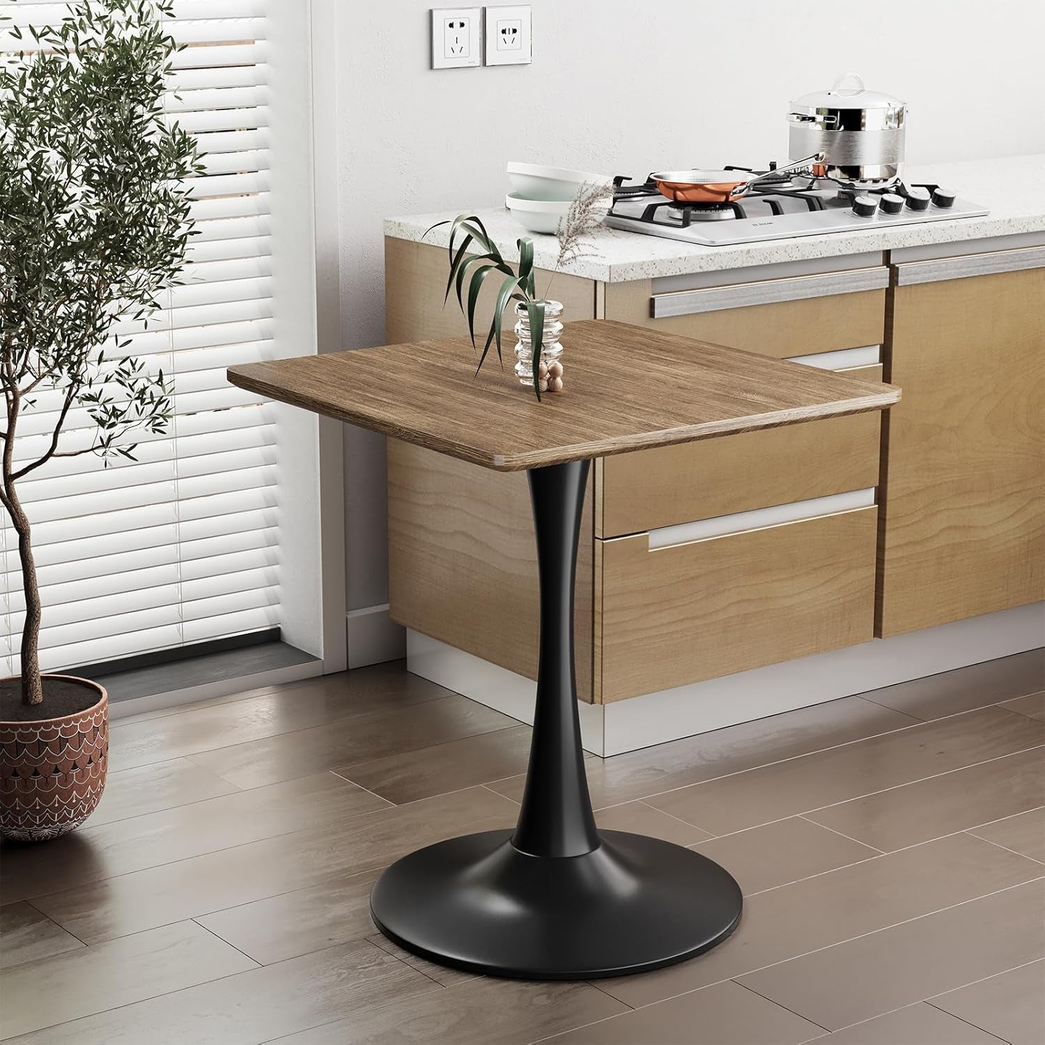 Walnut Finish Tulip Contemporary Dining Table For Two