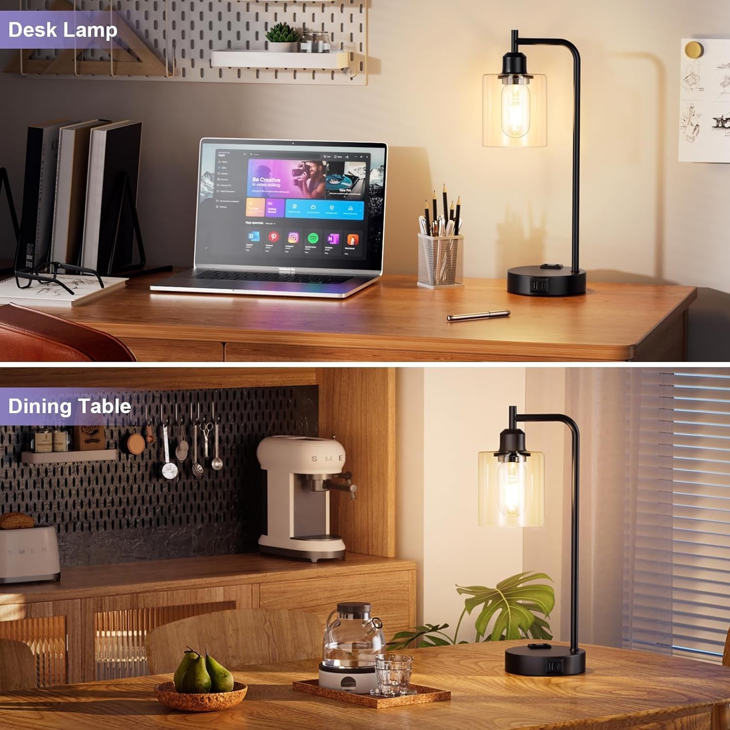 Industrial Touch Table Lamps Bundle Black 3 Way Dimmable USB