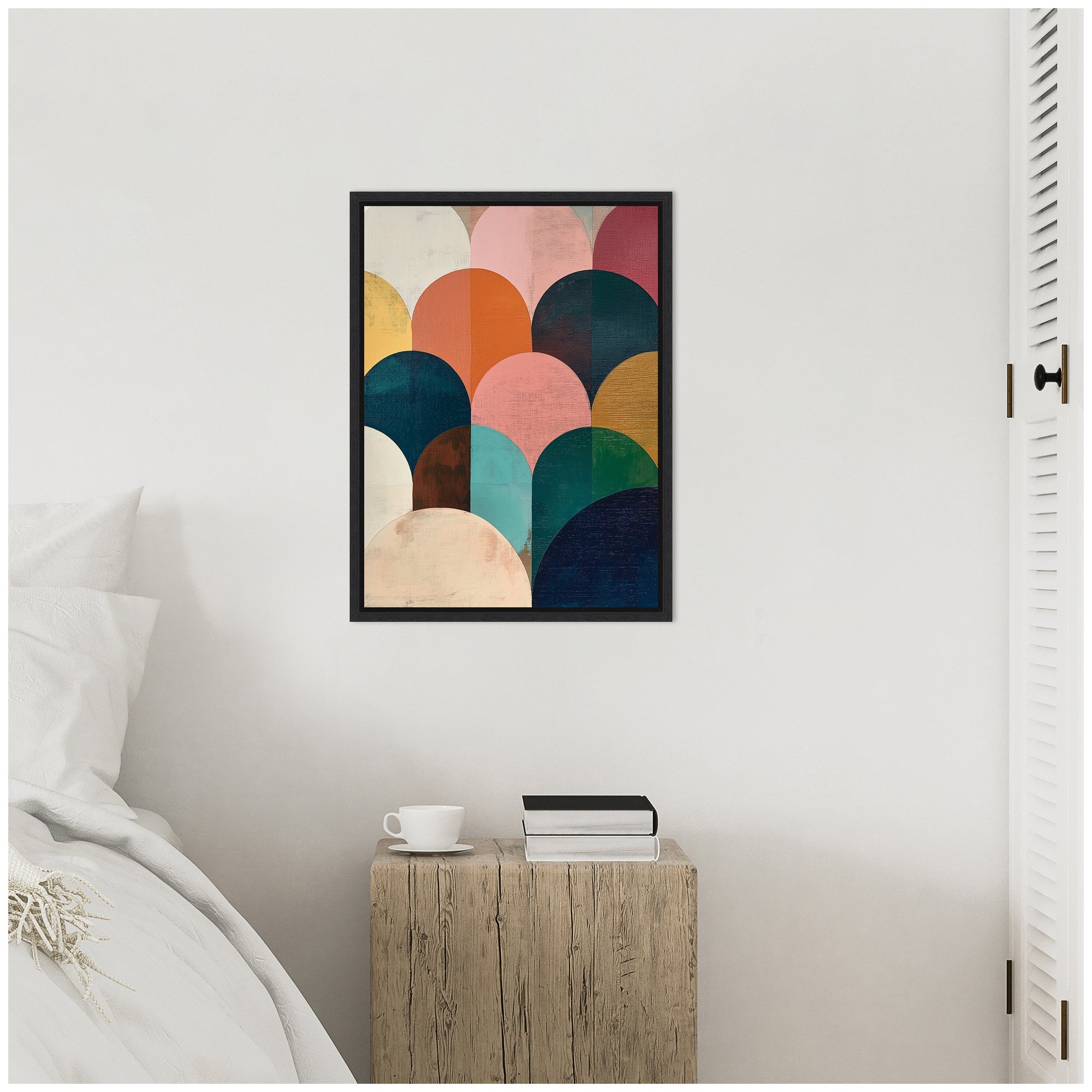 Sylvie Minimalist Geometric Abstract Jewel Tone Framed Canvas by The Creative Bunch Studio