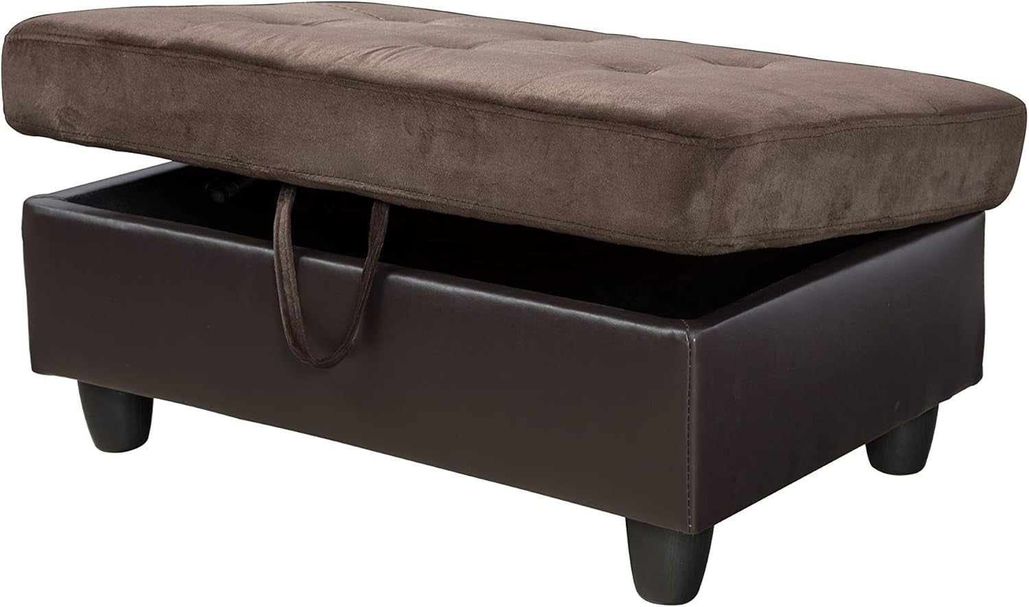 3-Piece Contemporary Sectional Sofa With Chaise And Storage Ottoman Chocolate