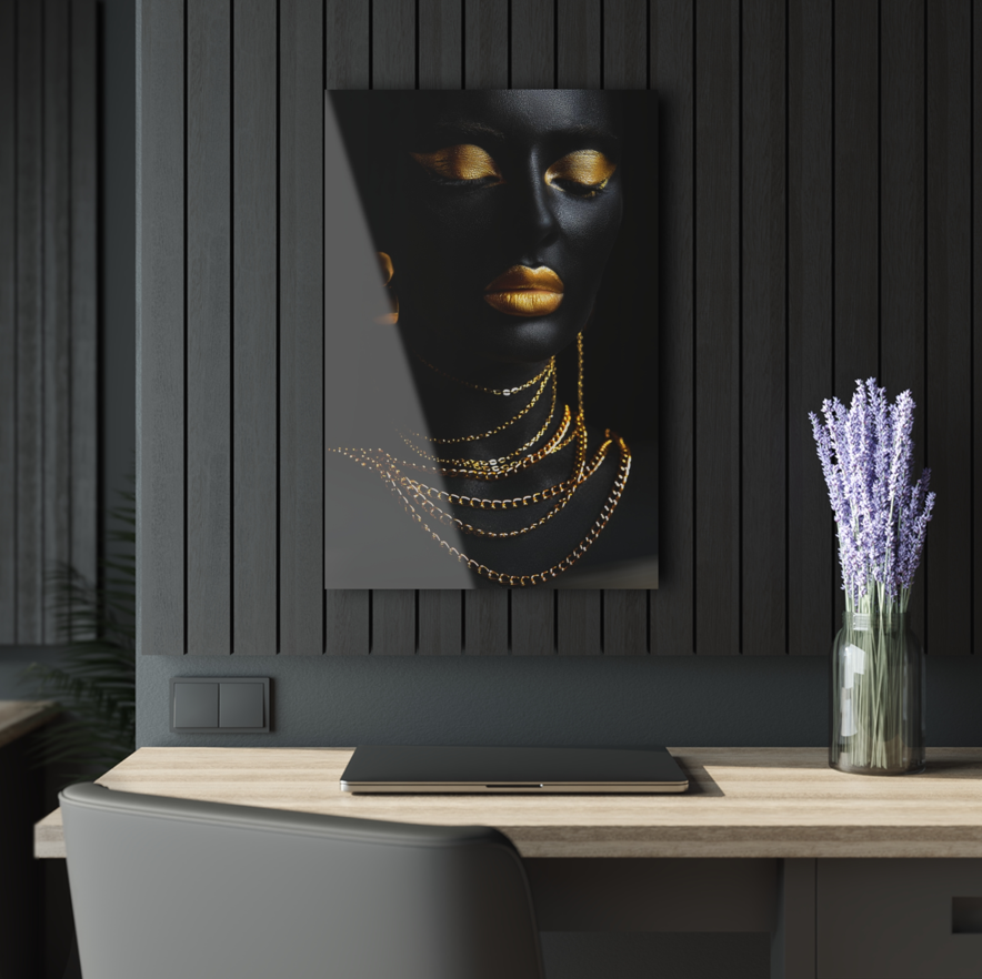 Tempered glass wall art - girl with a gold chain-3