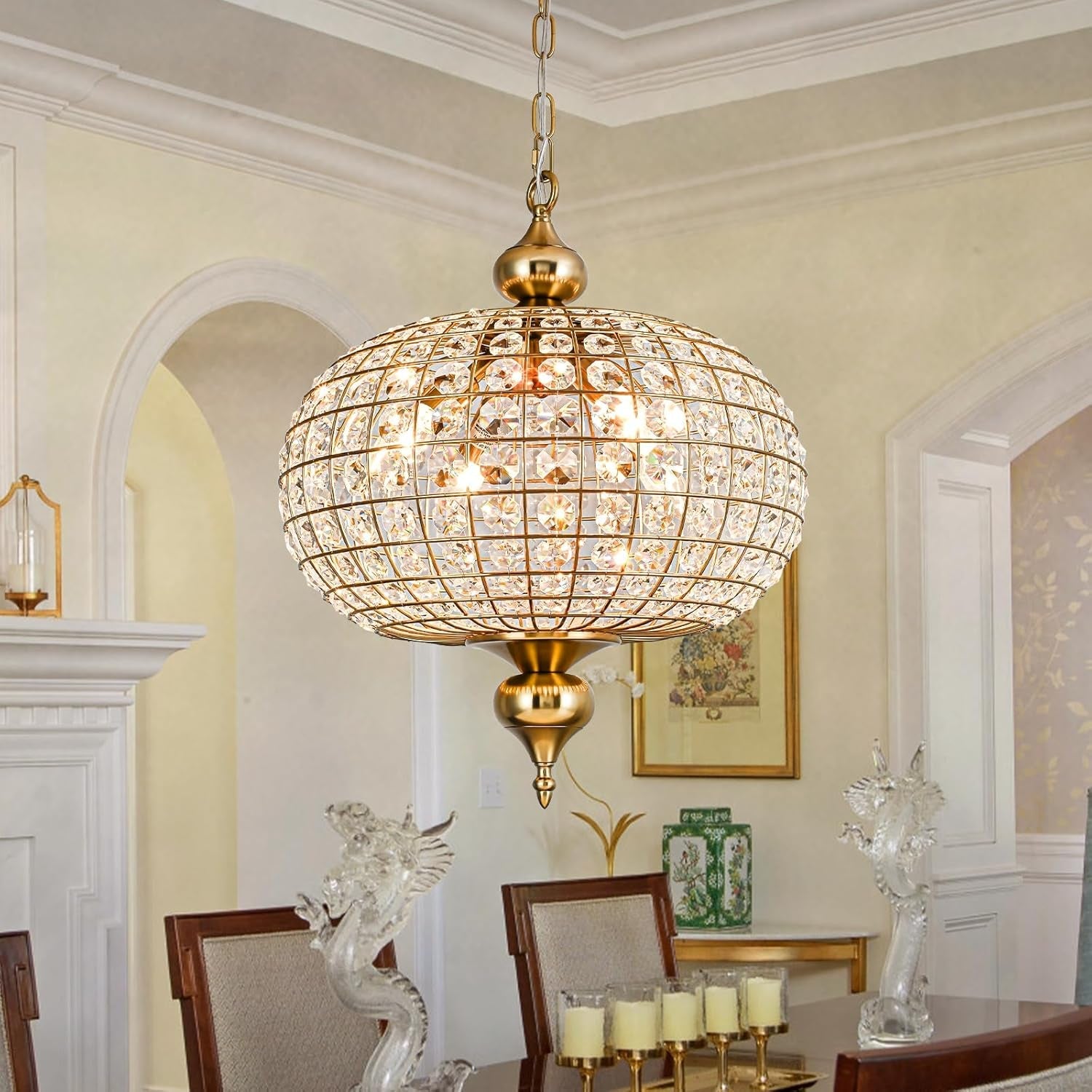 Gold Crystal Chandelier Contemporary Pendant Sixteen Inches-0