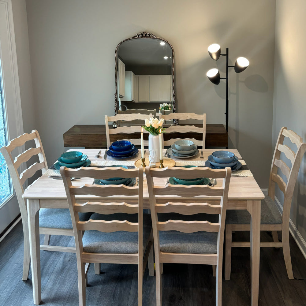 ACTU Farmhouse Dining Table Set with Upholstered Chairs for 4–6