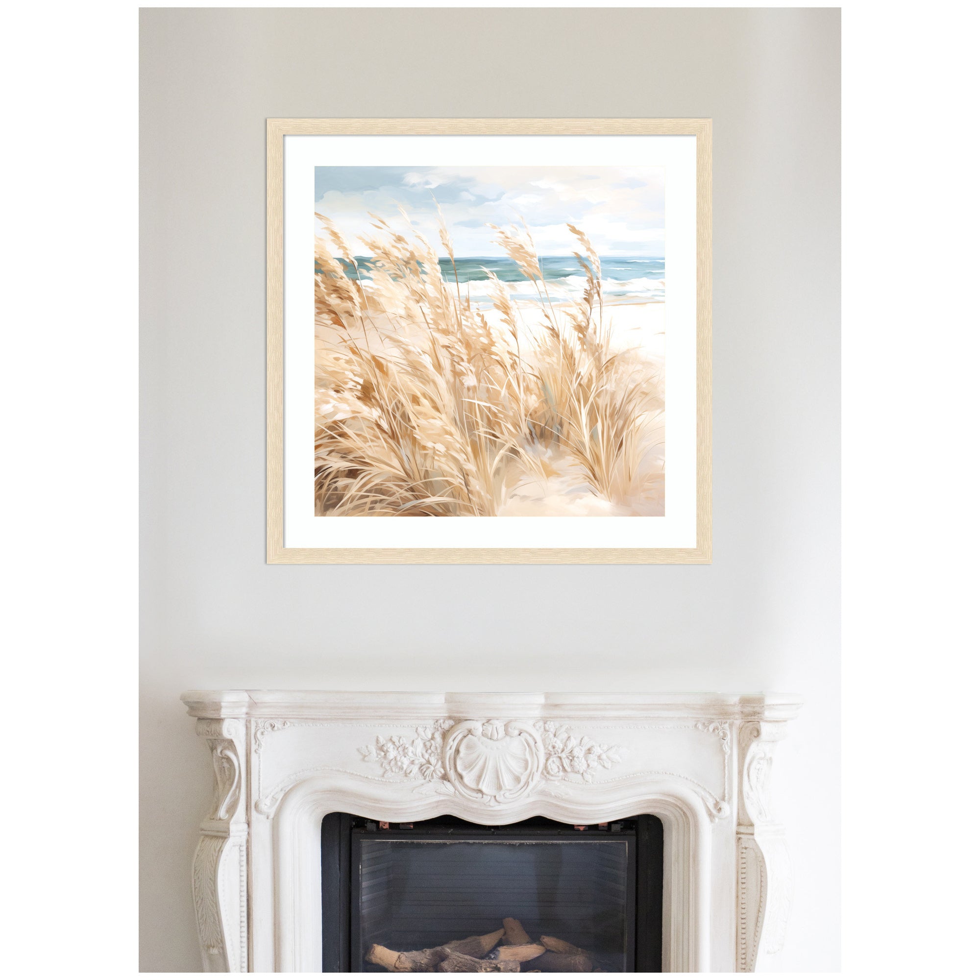 Framed Art Beige Beach Grass Near Traquil Beach by The Creative Bunch Studio
