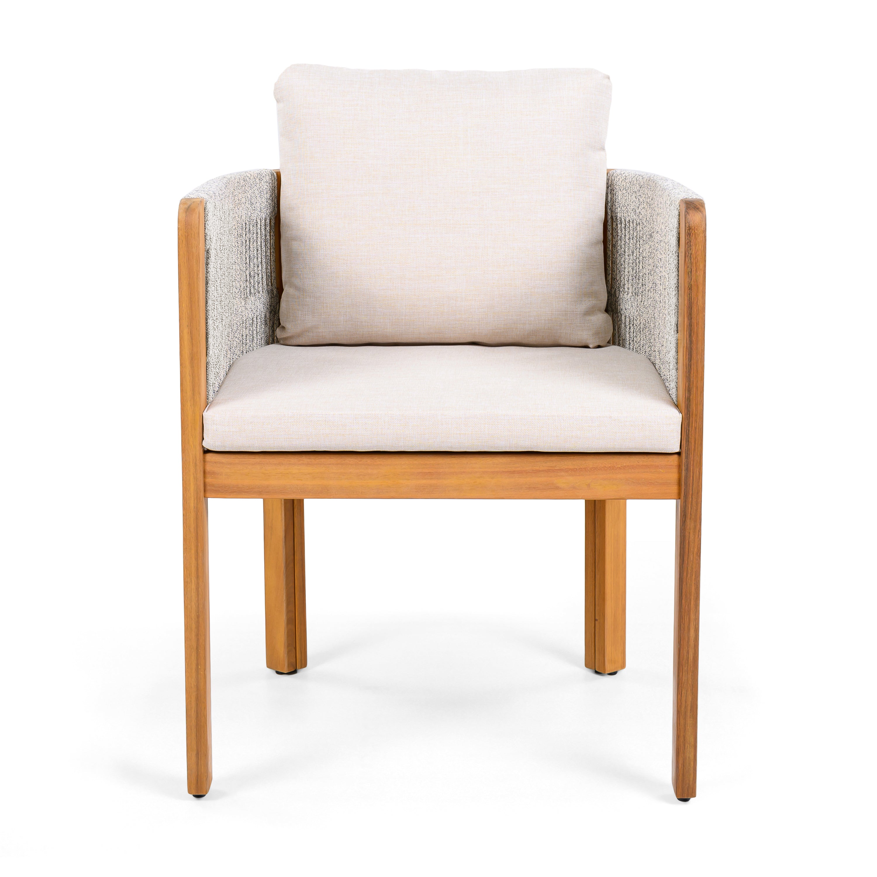 Acacia Wood Outdoor Dining Chairs 2-Pack with Beige Cushions