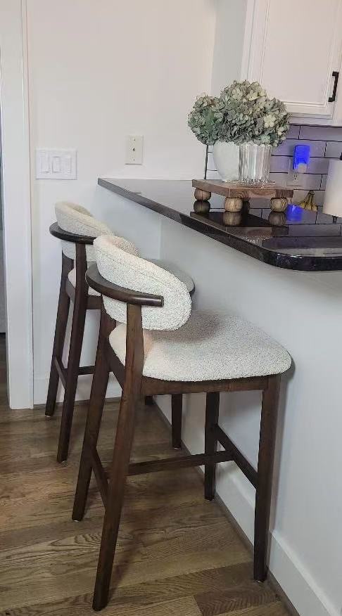ACTU Bar Stools Set of 2, 30” Upholstered Bar Height Stools, Solid Wood, Mid-Century Modern