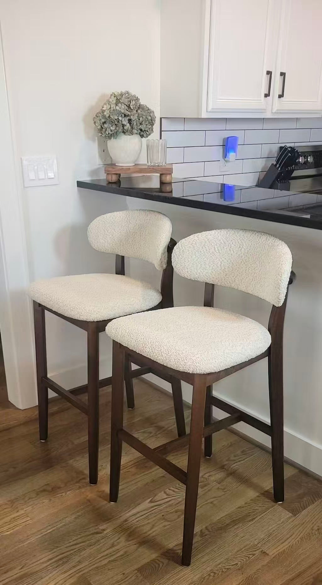 ACTU Bar Stools Set of 2, 30” Upholstered Bar Height Stools, Solid Wood, Mid-Century Modern