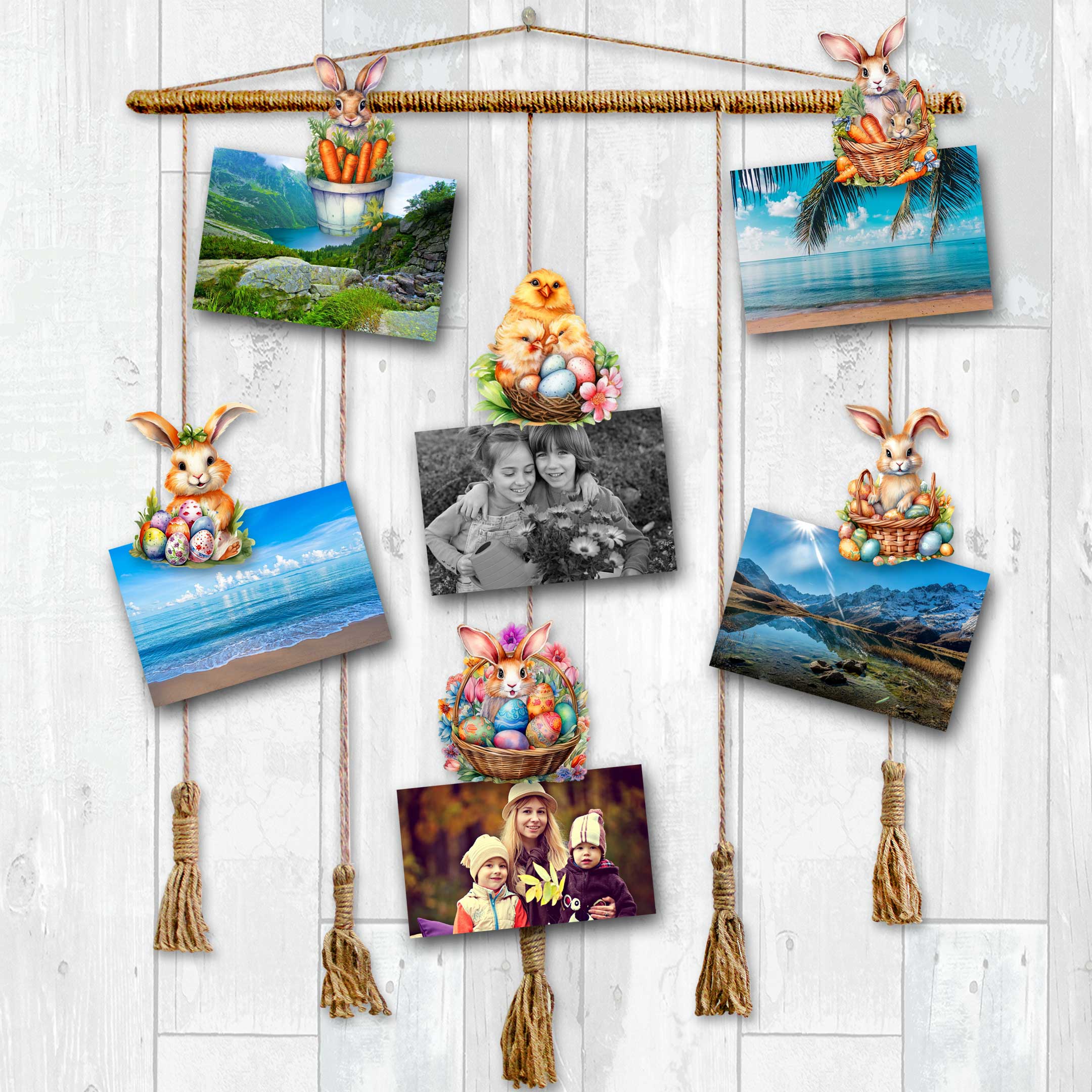 Eggs and Bunnies Decorative Wooden Clip-on Ornaments Set of 6 by G. Debrekht | Easter Décor - 8090057C-S6-3