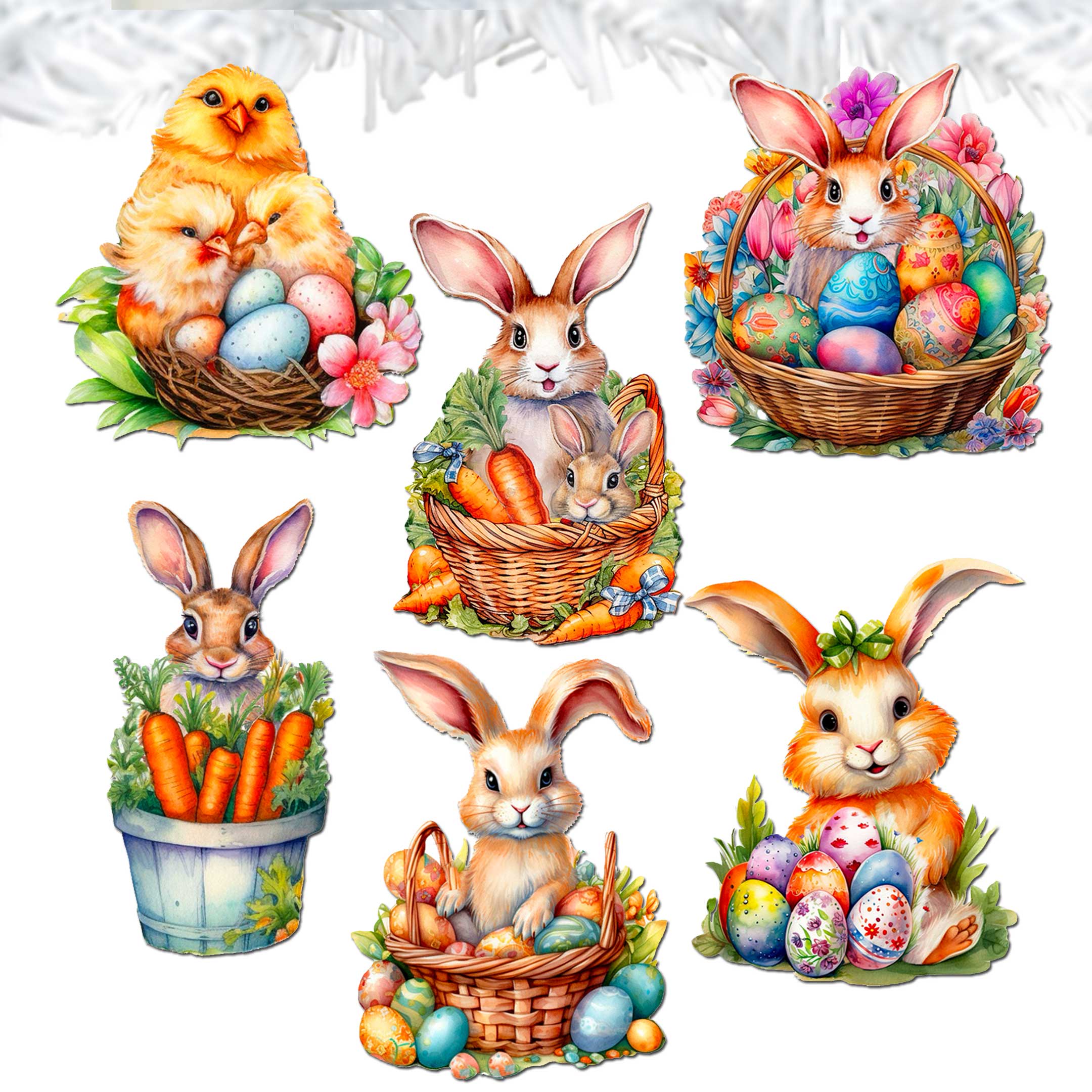 Eggs and Bunnies Decorative Wooden Clip-on Ornaments Set of 6 by G. Debrekht | Easter Décor - 8090057C-S6-2