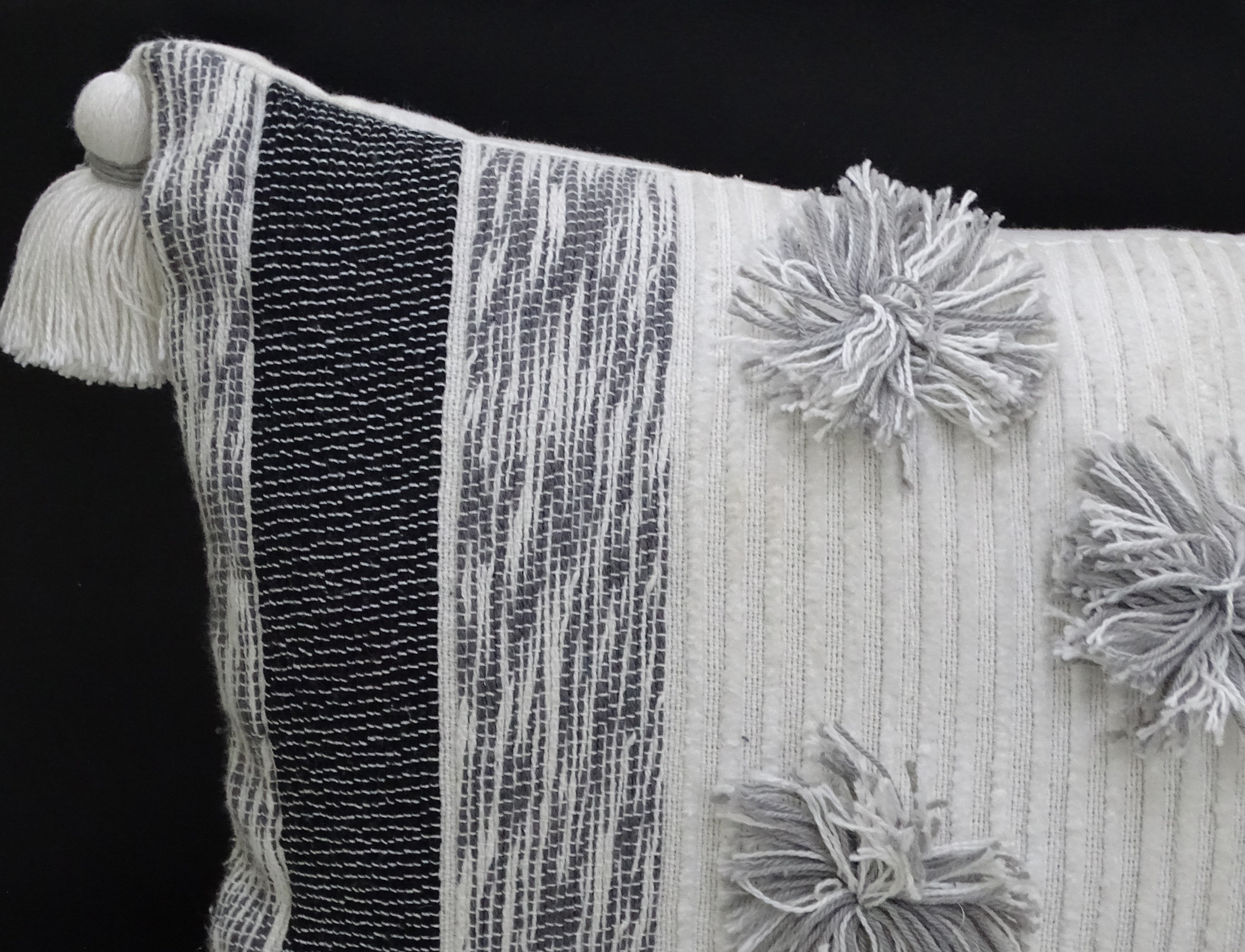 Melange Striped Throw Pillow with Large Poms and Tassels 14"x24"