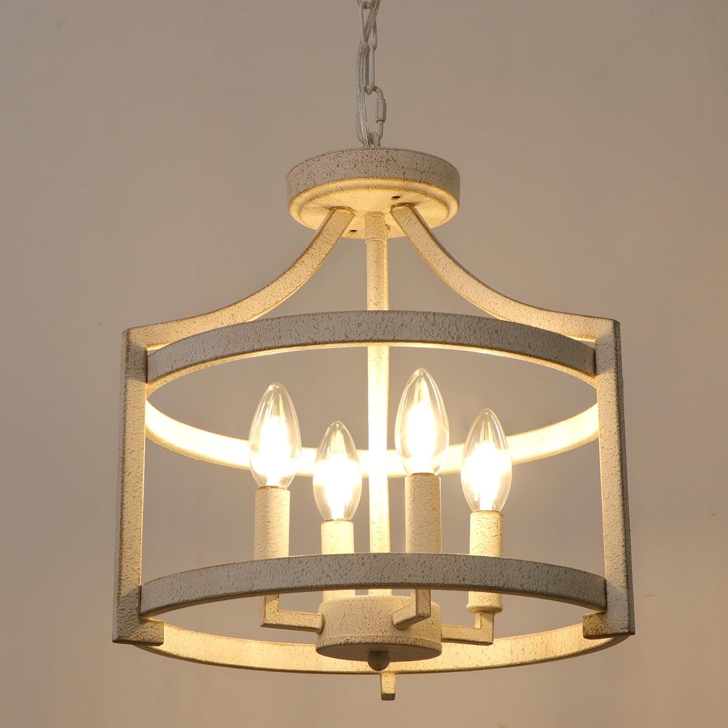 4 Light Farmhouse Chandelier Distressed White Finish-4