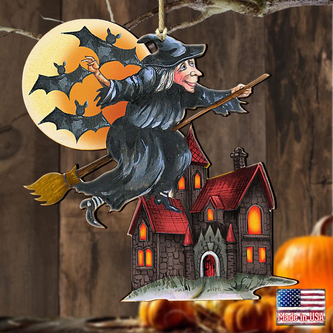 Witch Halloween Wooden Ornaments by G. DeBrekht | Thanksgiving Halloween Decor - 8114010-1