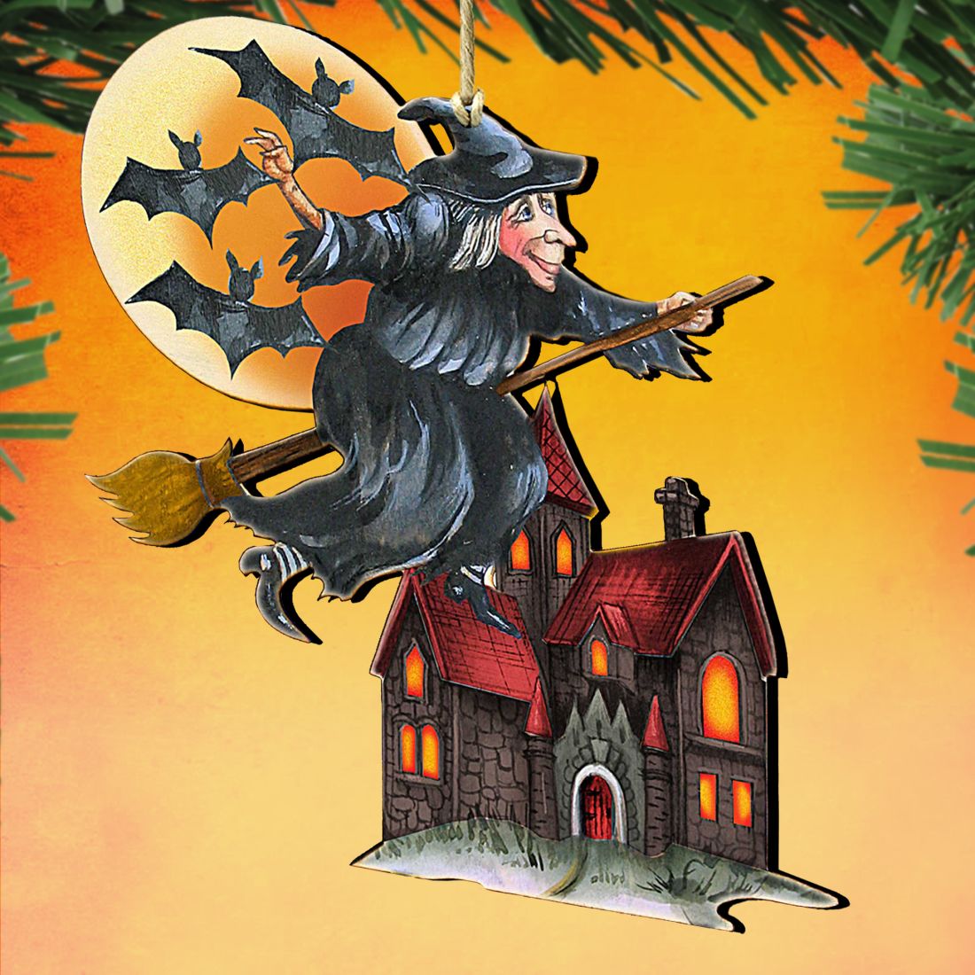 Witch Halloween Wooden Ornaments by G. DeBrekht | Thanksgiving Halloween Decor - 8114010-0