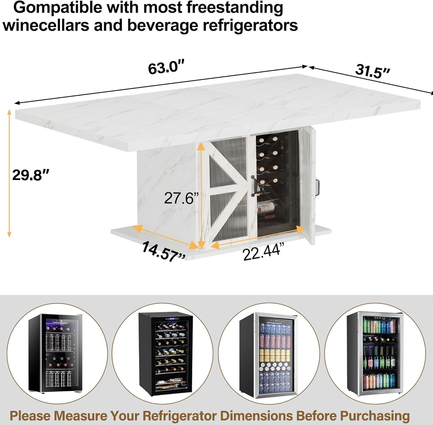 63 Inch White Rectangular Dining Table With Storage