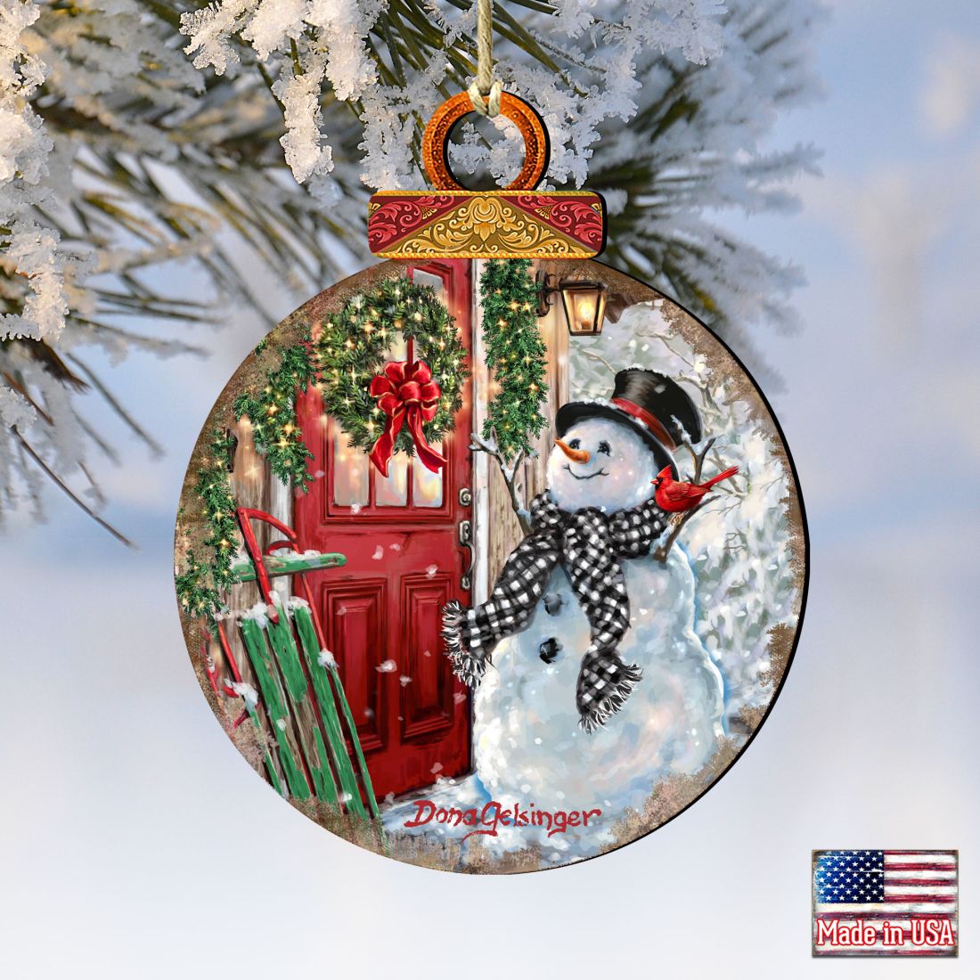 Winter Arrival Snowman Wooden Ornaments by Gelsinger | Christmas Santa Snowman Decor - 8121127DG-1