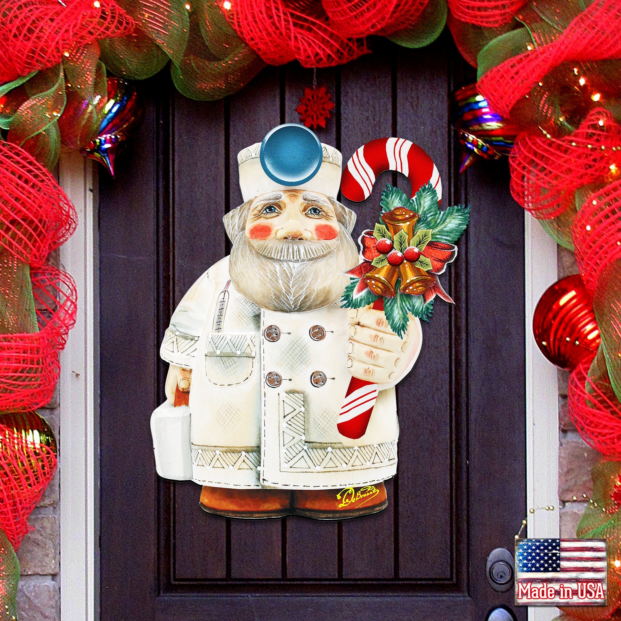 Candy Cane Doctor Santa Door Decor by G. DeBrekht | Christmas Santa Snowman Decor - 8151924H-0