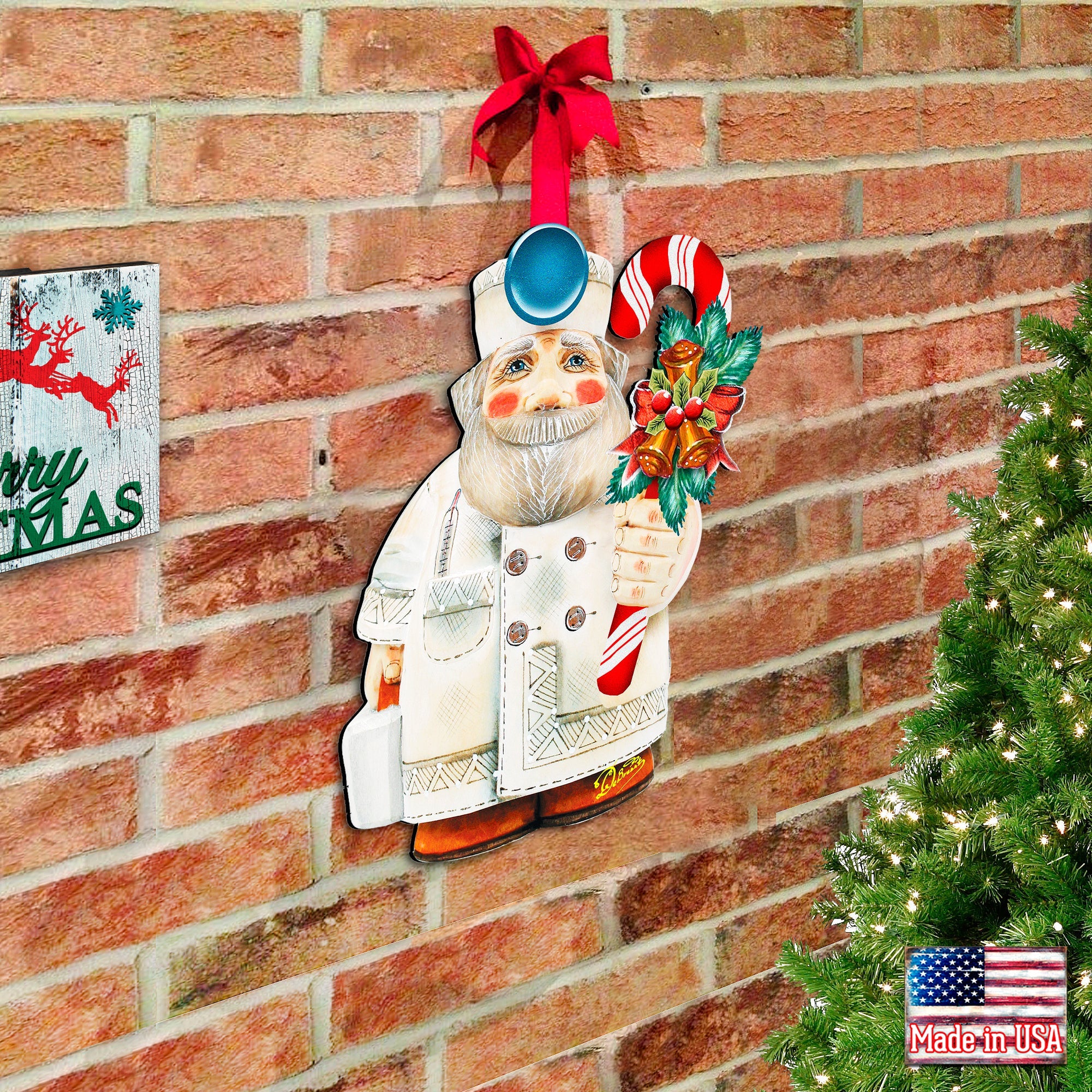 Candy Cane Doctor Santa Door Decor by G. DeBrekht | Christmas Santa Snowman Decor - 8151924H-2