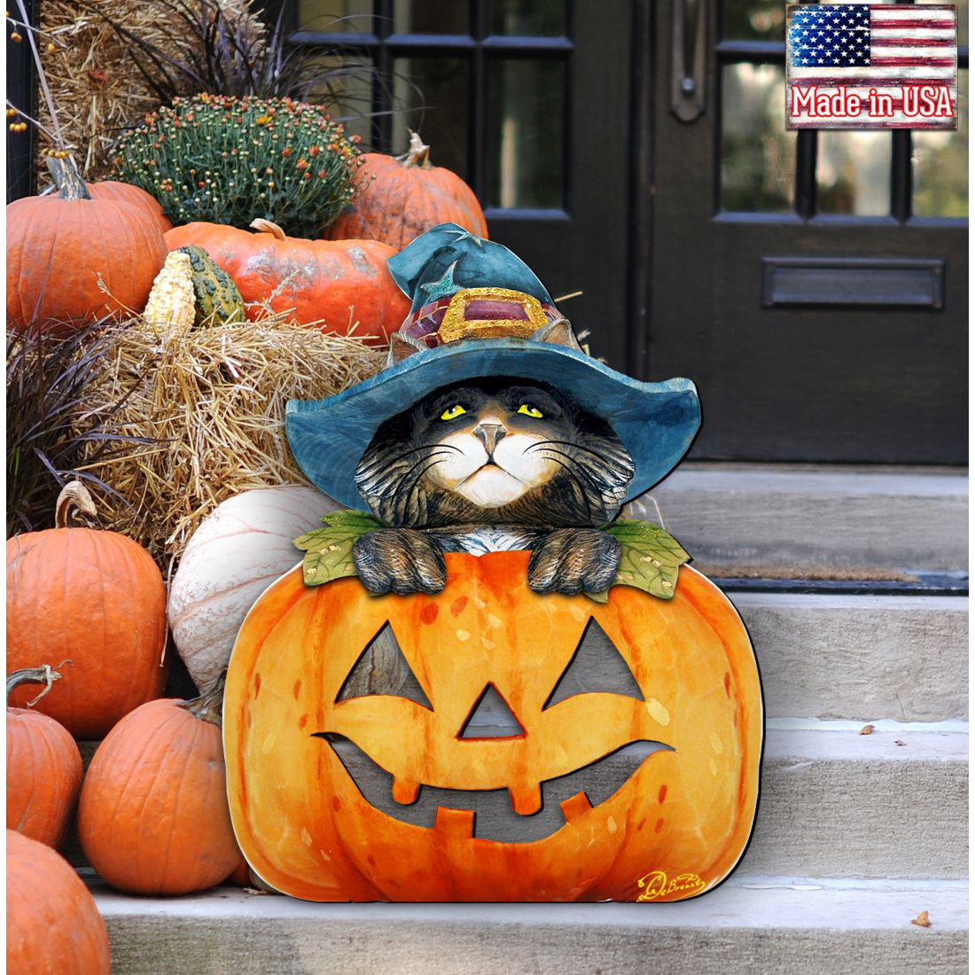 Black Cat pumpkin Halloween Door Decor by G. DeBrekht | Thanksgiving Halloween Decor - 8158416H-1