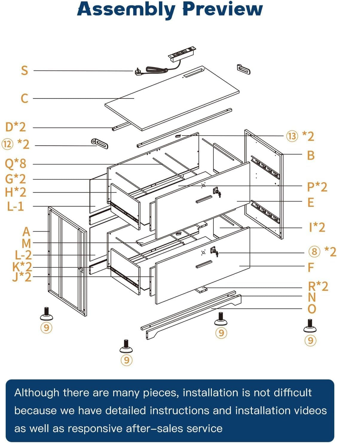 Lockable File Cabinet With Charging Station For Home Office