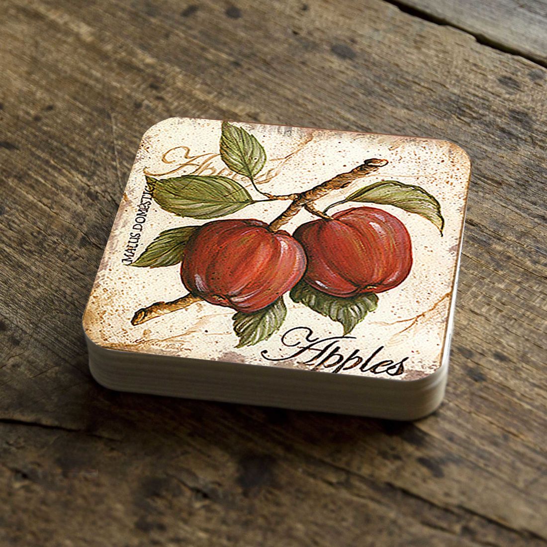 Apples Wooden Cork Coasters Gift Set of 4 by Nature Wonders | Nature Wildlife Décor  - 8198633C-S4-1