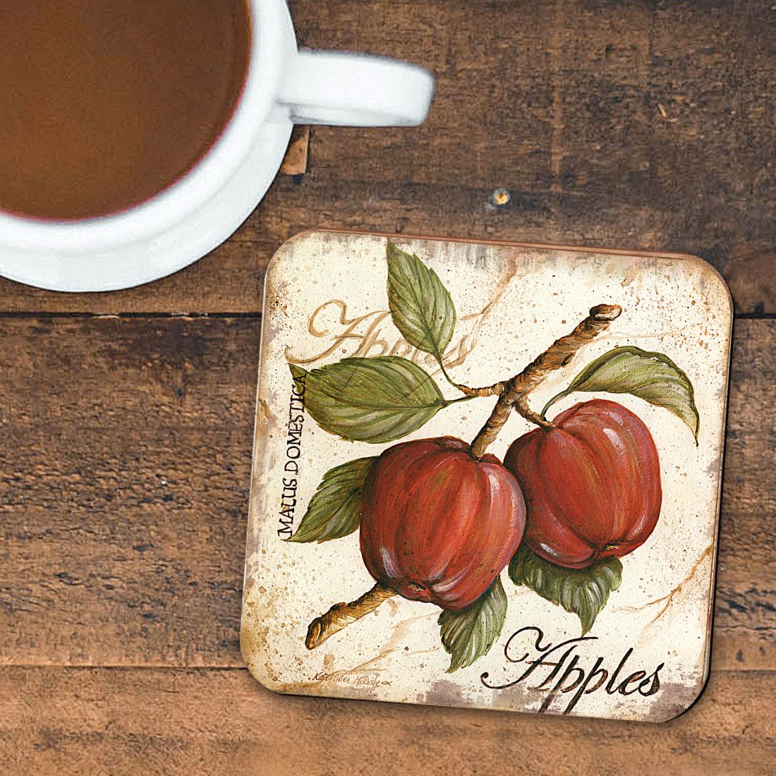 Apples Wooden Cork Coasters Gift Set of 4 by Nature Wonders | Nature Wildlife Décor  - 8198633C-S4-3