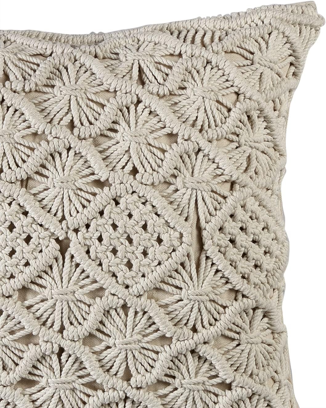Organic Cotton Macrame Cushion Cover | Handwoven Boho Pillow Case | Natural Cream Decorative Cushion | 40x40cm-2