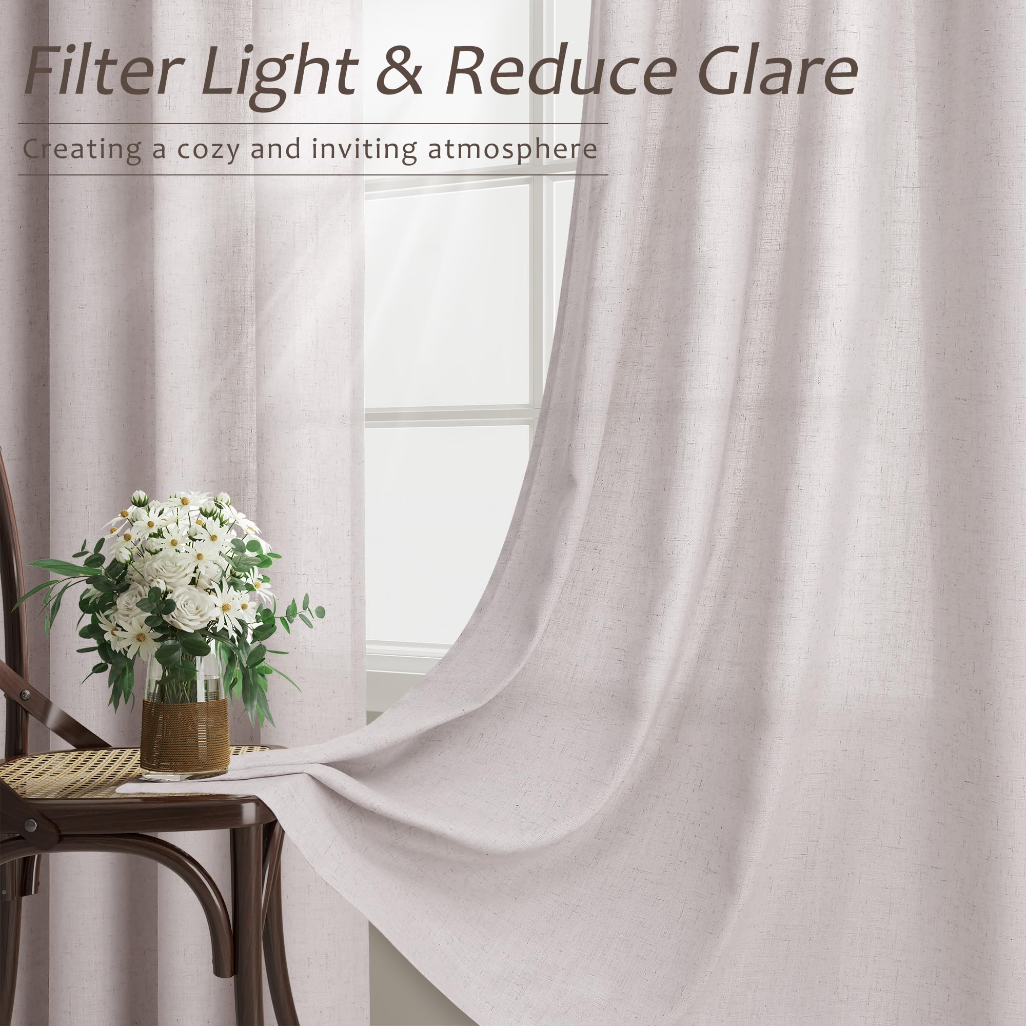 Aersas Champagne Linen Curtains 52x108in 2 Panels Grommet Light Filtering