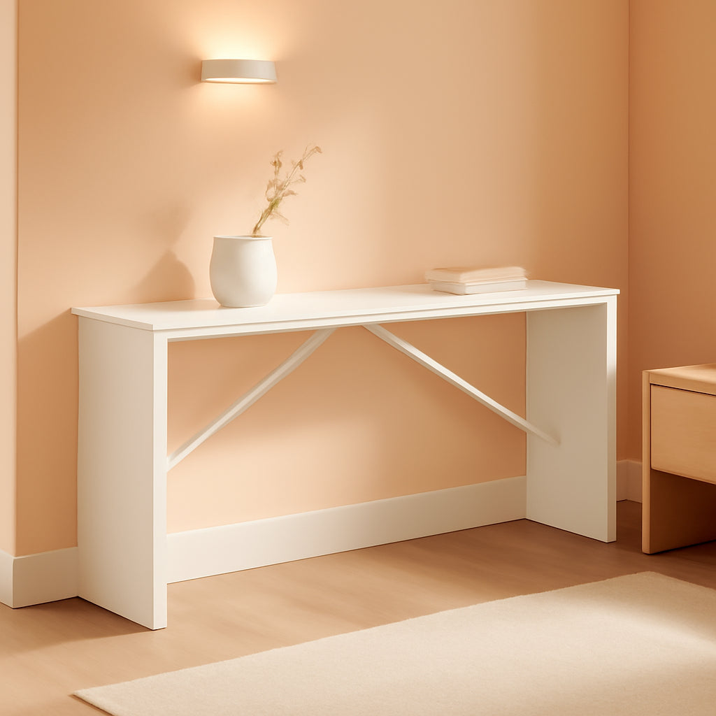 62.2-Inch Industrial White Console Table With Metal Frame