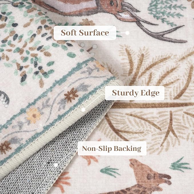 OJIA Jungle Print Washable Area Rugs 5x7, Soft Modern Rugs for Living Room Ultra-Thin Non-Shedding Bedroom Rug, Stain Resistant Neutral Area Rug Large Carpet for Dining Room Kids Nursery Playroom