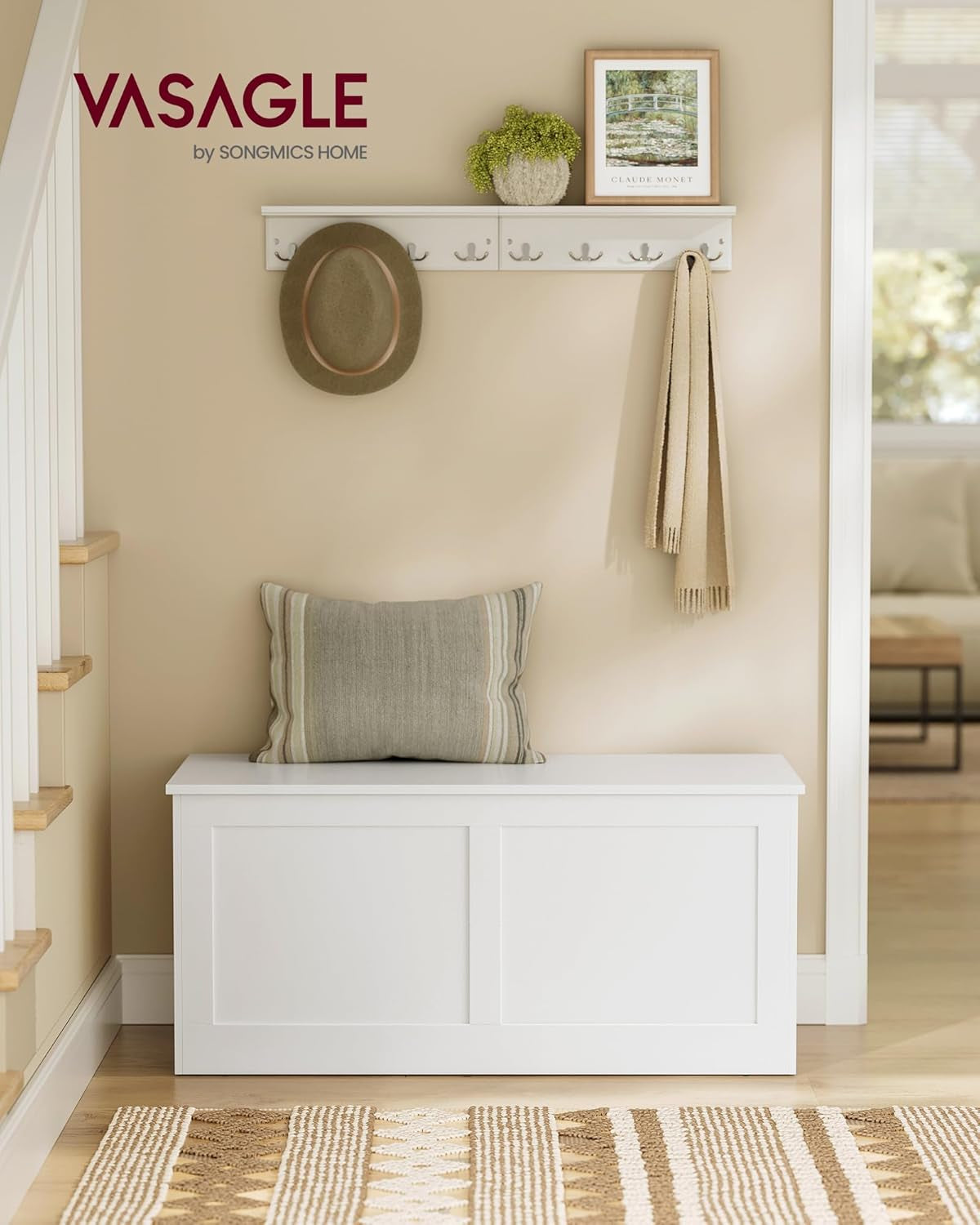 Cloud White Oversized Entryway Storage Bench Hinges
