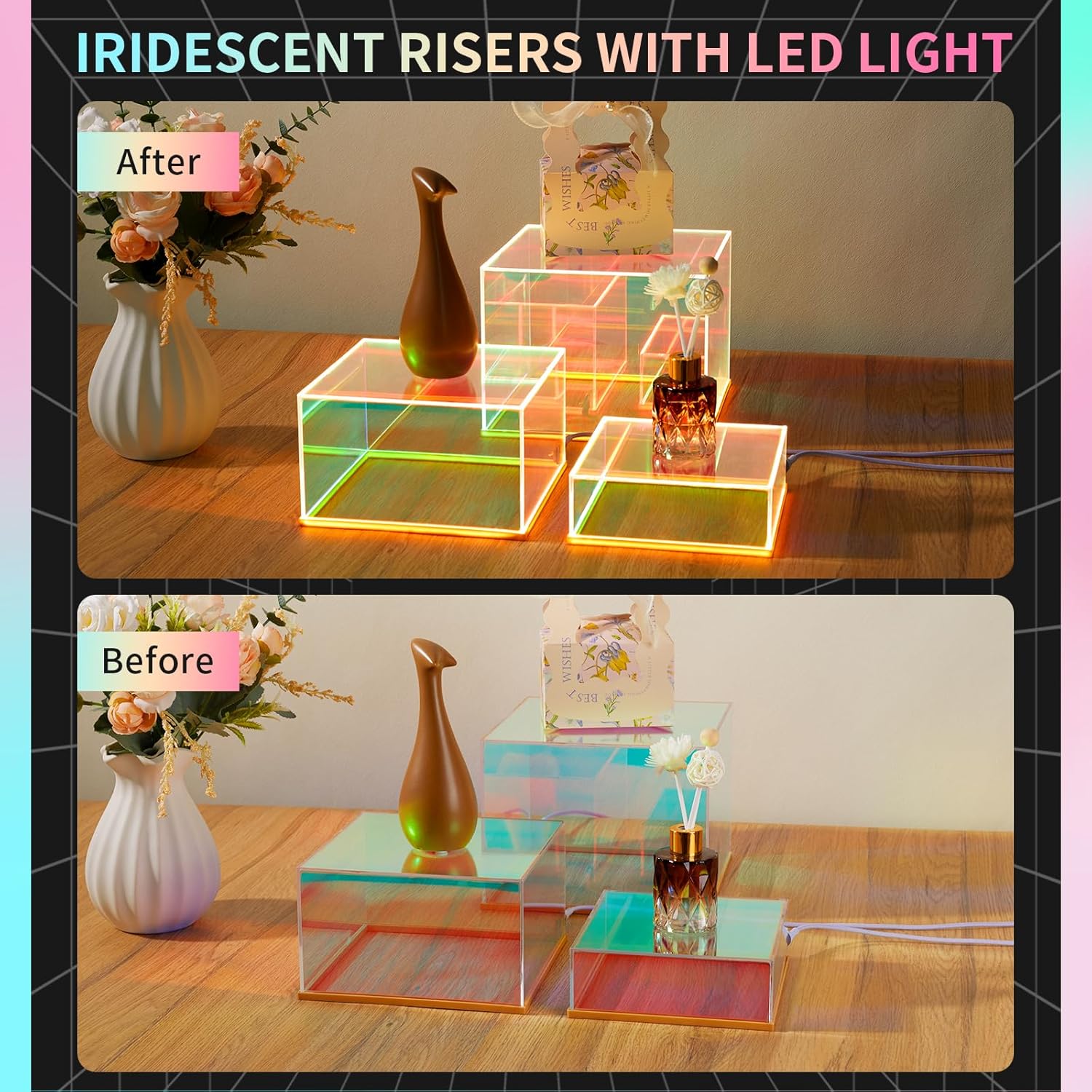 3Pcs Iridescent Acrylic Display Risers with LED light-4