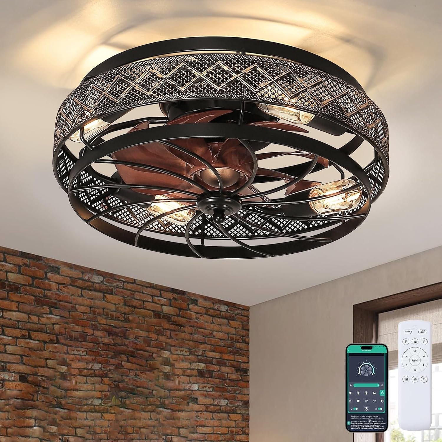 18 Inch Industrial Caged Ceiling Fan With Light Remote