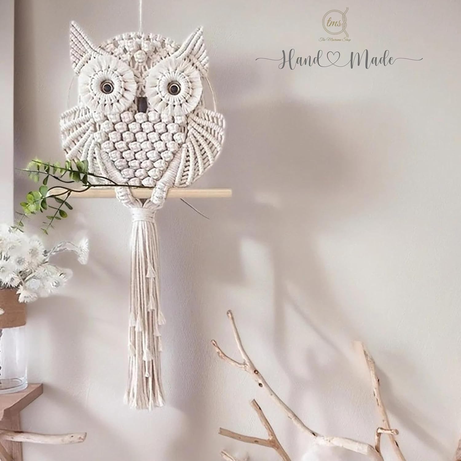 Handmade Macrame Owl Wall Hanging | Bohemian Decor | Cotton Rope Art-2