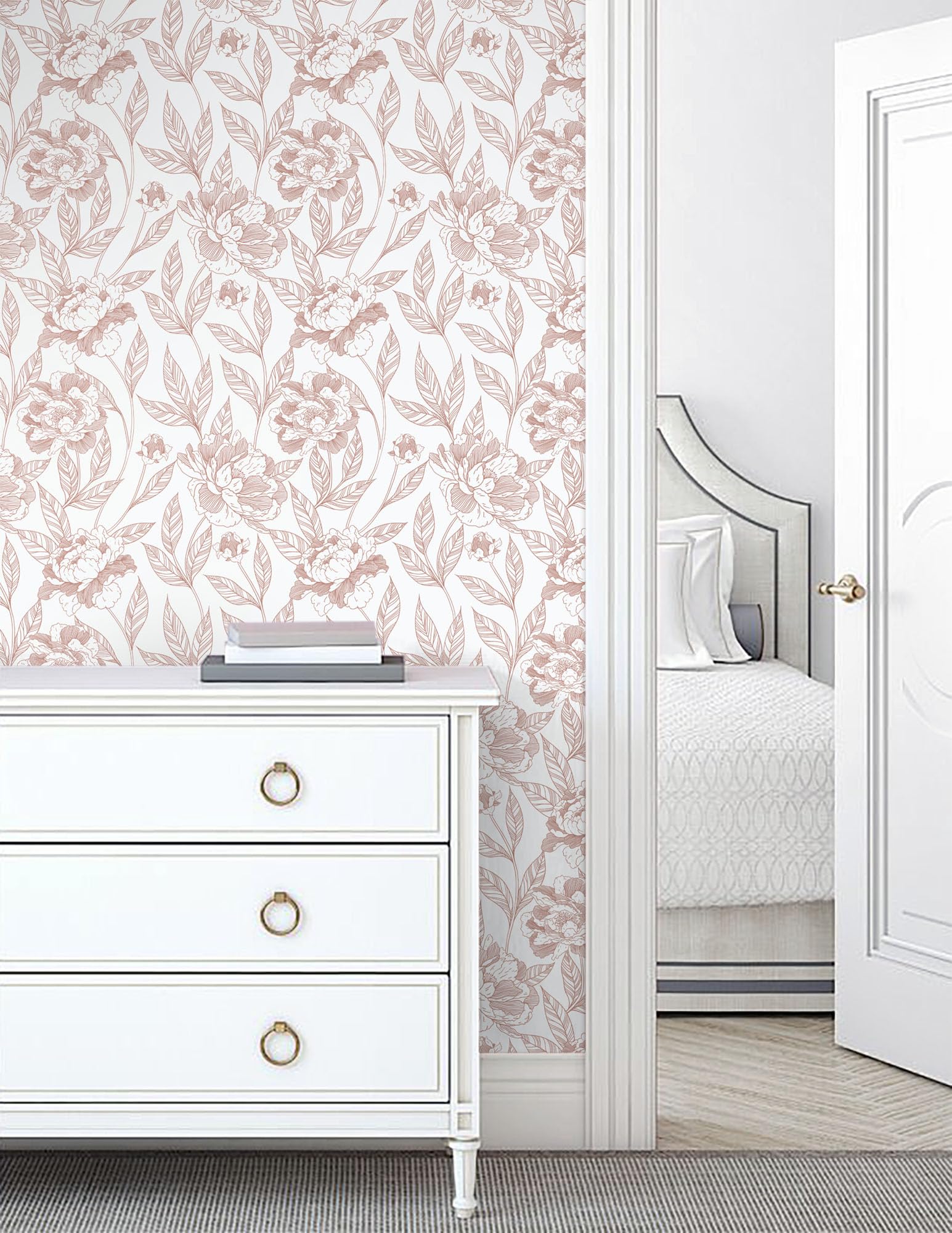 Timeet Pink Floral Peel and Stick Wallpaper Vinyl 17in x 78.7in Modern