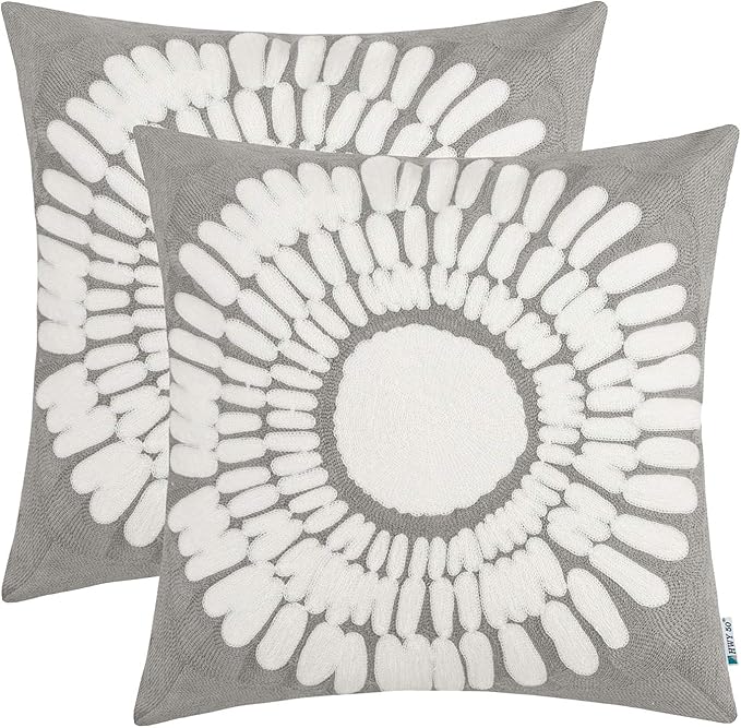 HWY 50 Grey Gray Decorative Throw Pillow Covers 18x18 Inch, Pack of 2 Embroidered Cotton Farmhouse Cushion Cover Pillow Case for Sofa Couch Living Room Bed Bedroon, Sunflower Design