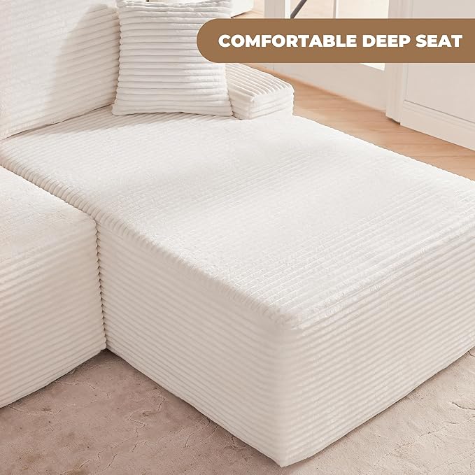 Cloud Sectional Sofa, Boneless Couch for Living Room, Modular Sectional Sofa with Deep Seat, Fluffy L-Shaped Comfy Couch with Right-Facing Chaise, No Assembly Required, Beige
